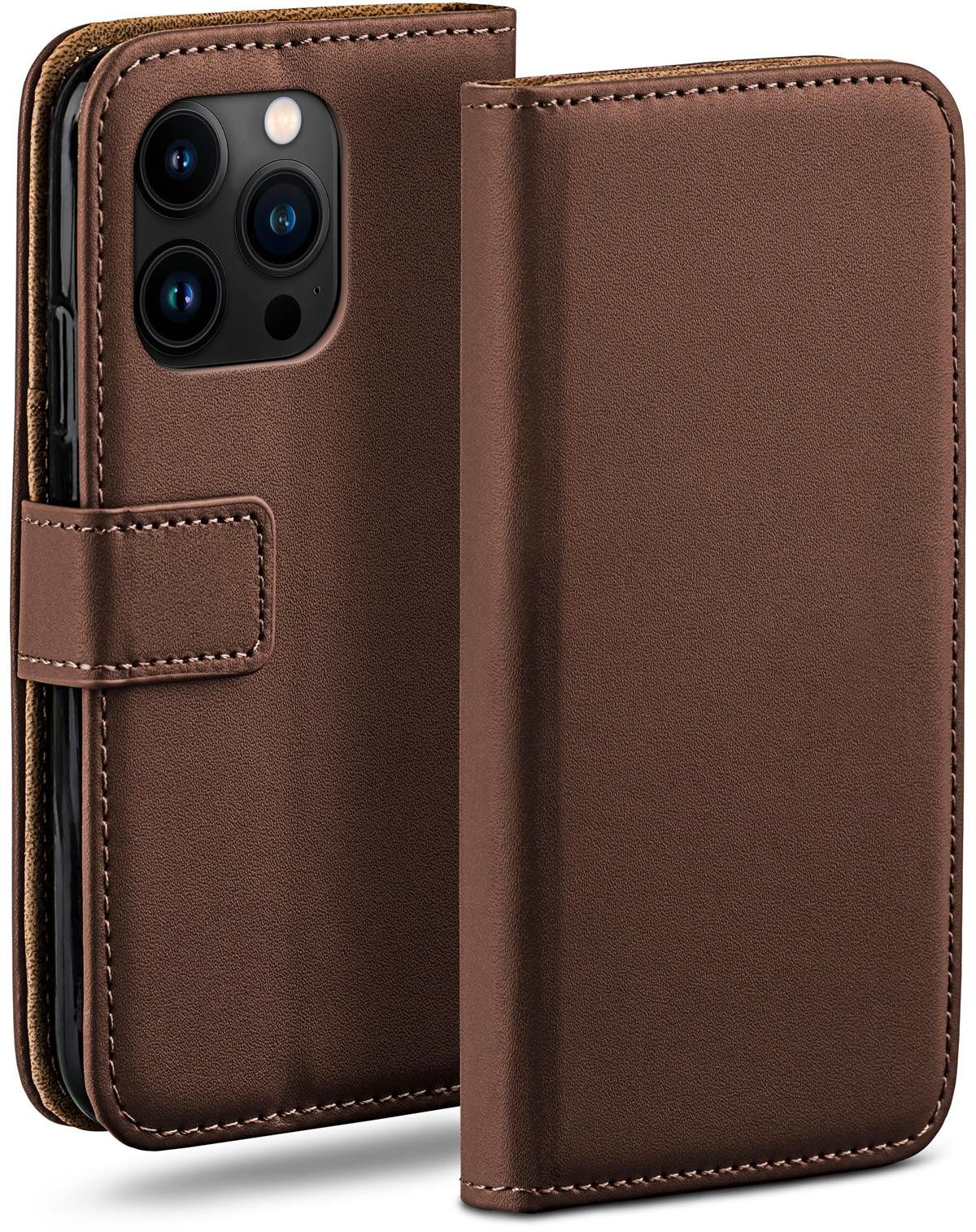moex Handyhülle für iPhone 15 Pro Hülle Klappbar Book Case Dunkelbraun 6,1 Zoll, Klapphülle Kartenfach Flip Cover Handytasche Leder Optik Schutzhülle