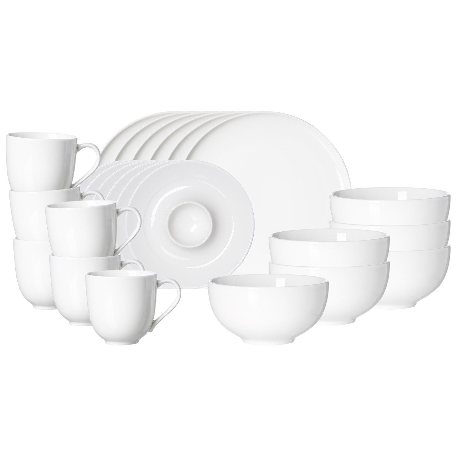 Ritzenhoff & Breker Frühstücks-Geschirrset Skagen Frühstücks-Set 24er Set (24-tlg), 6 Personen, Porzellan