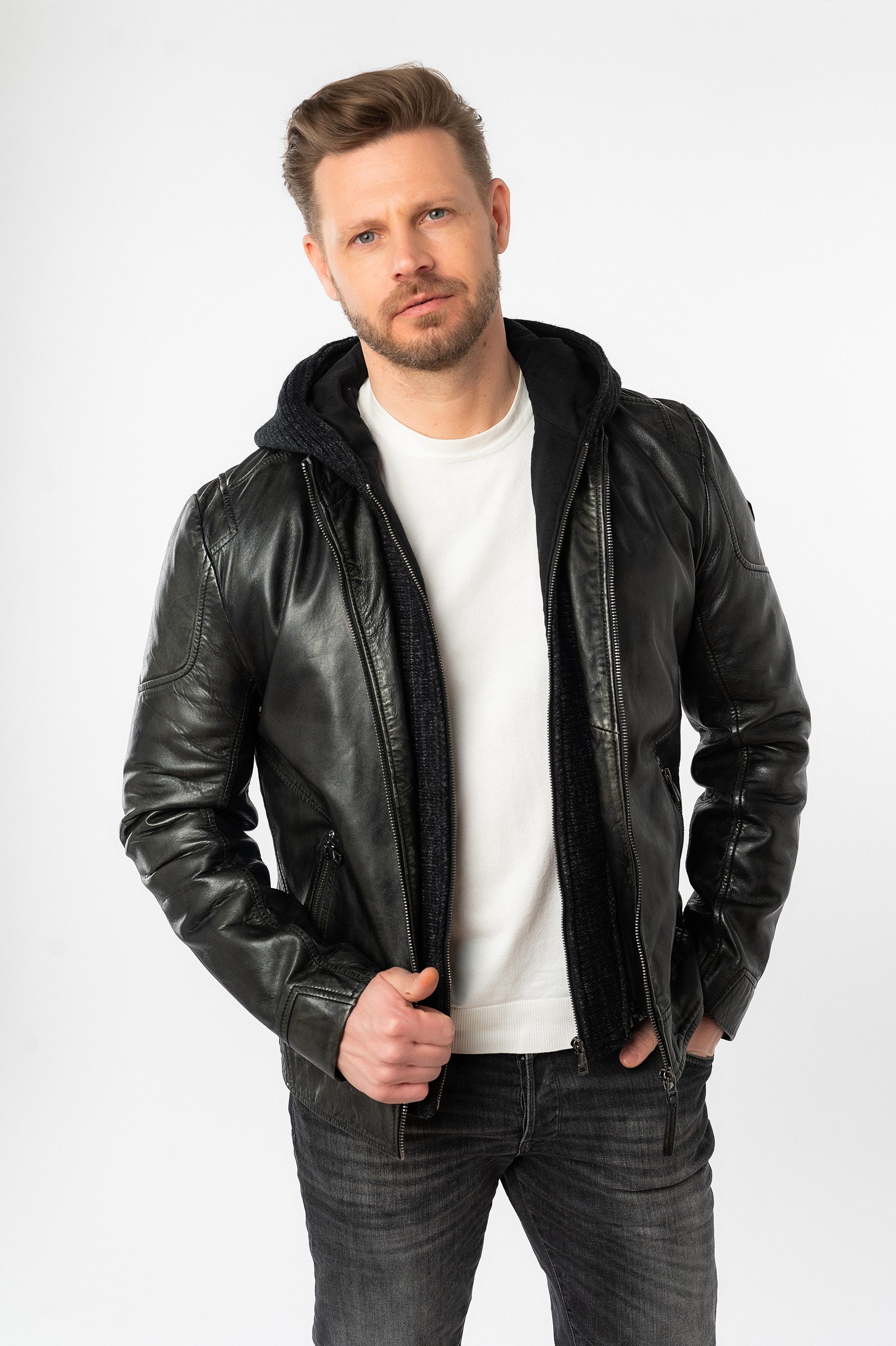 Mauritius Lederjacke MMCholly mit abnehmbarer Kapuze günstig online kaufen