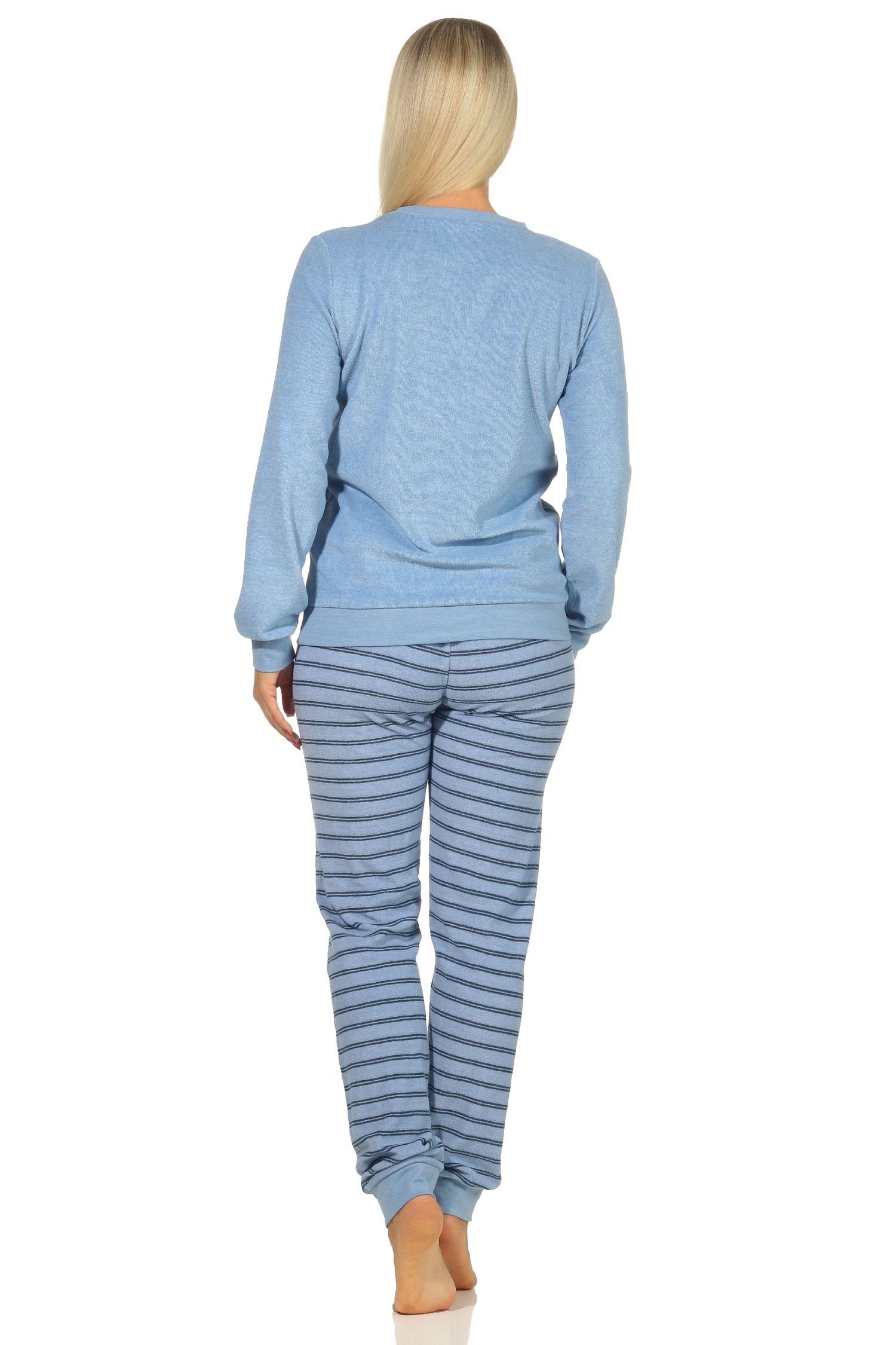 Normann Pyjama Mädchen Frottee Pyjama lang Schlafanzug mit Bündchen, Hose gestreift – Bild 2 von 2