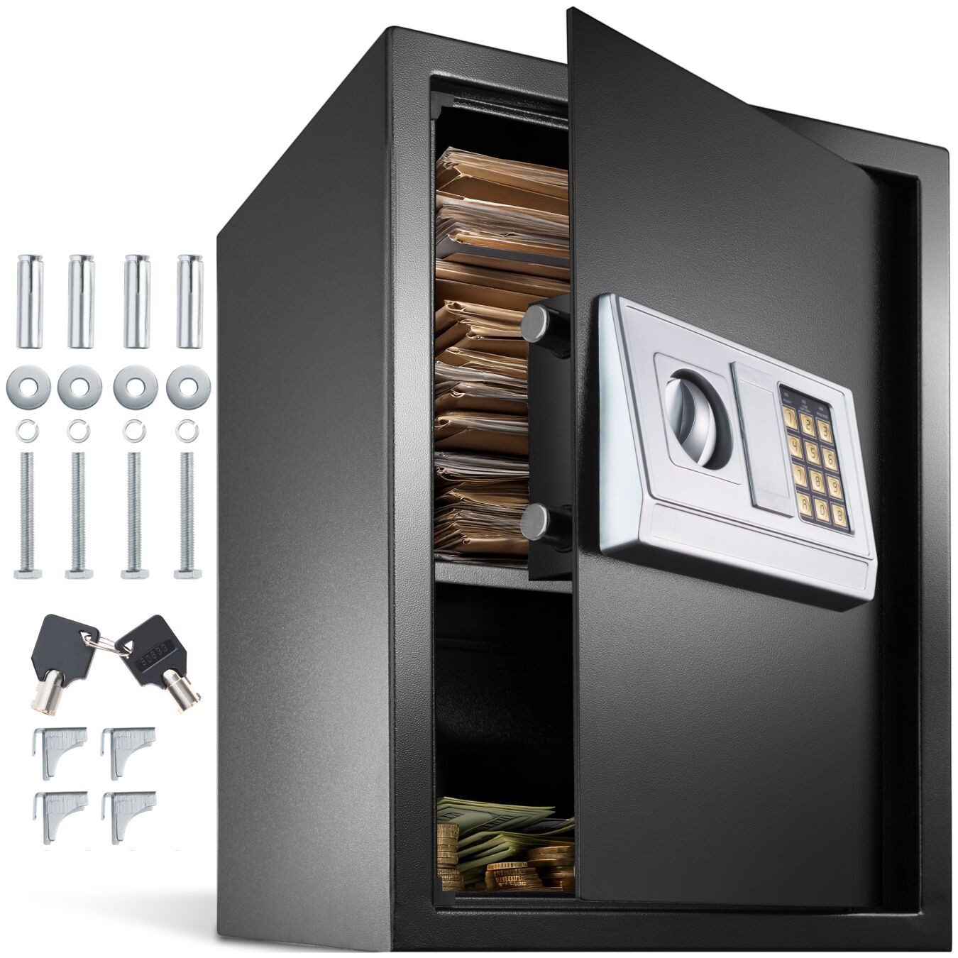 tectake Tresor Elektronischer Safe (50 x 35 x 34,5 cm, Abmessungen), mit Doppelbolzen-Verschlusssystem