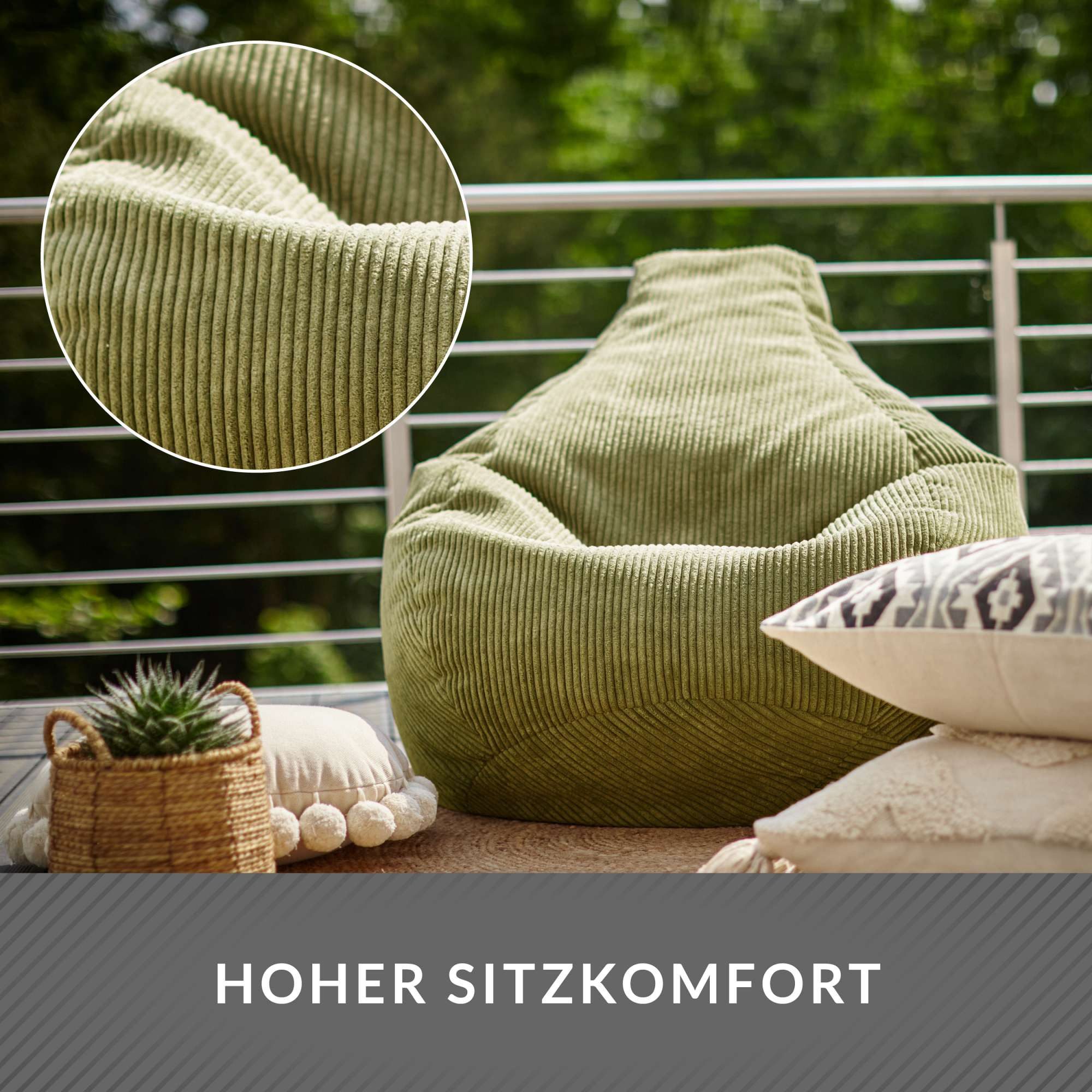 Green Bean Sitzsack Sitzsack Cozy Cord mit Rückenlehne (Indoor, waschbarer Bezug), Bean Bag Bodenkissen Lounge Sitzhocker Relax-Sessel Gamer Gamingstuhl – Bild 5 von 5