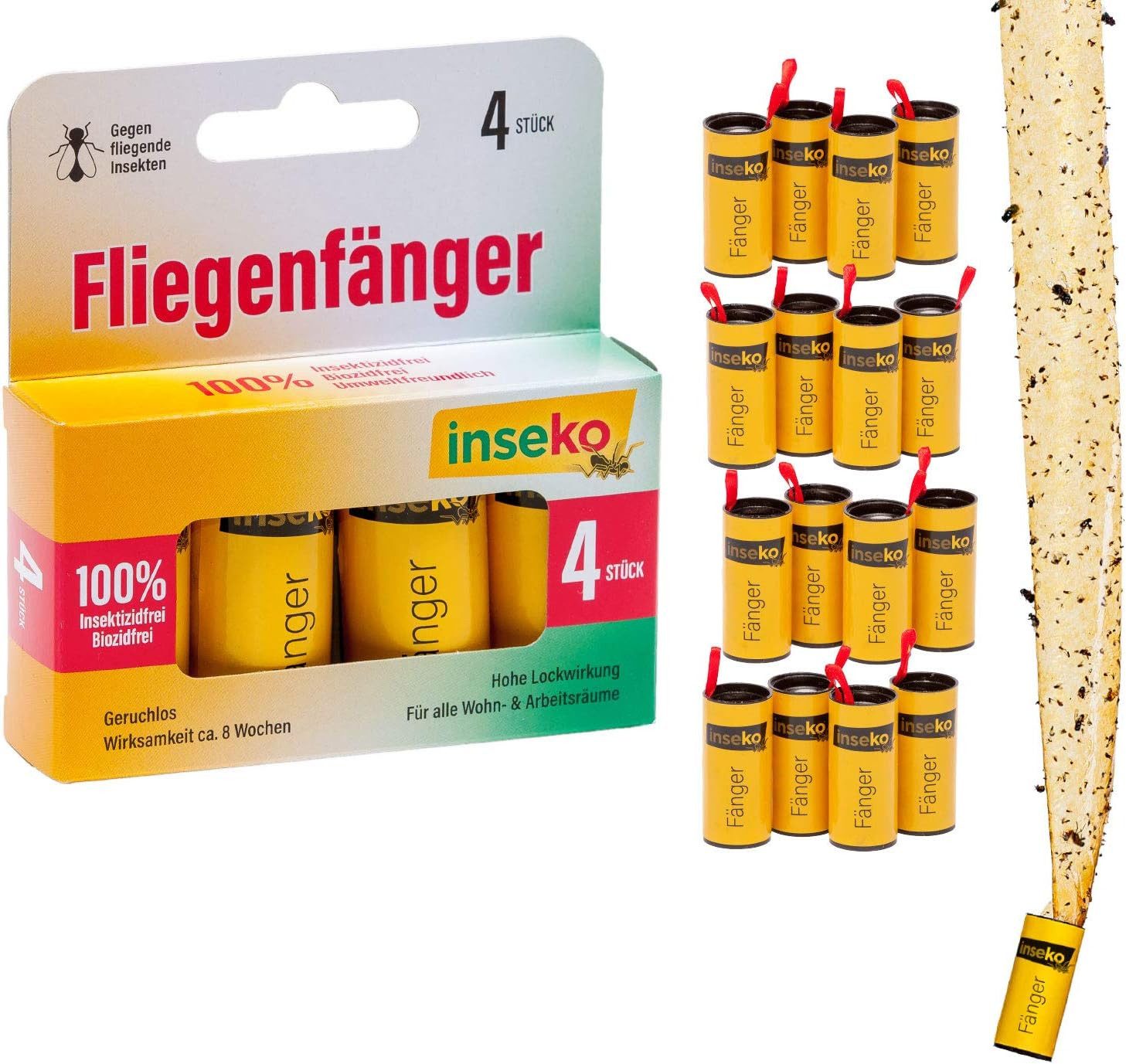 Inseko Insektenfalle 16 x inseko Fliegenfalle I Premium Fliegenfänger I Fruchtfliegenfalle, 100% giftfrei