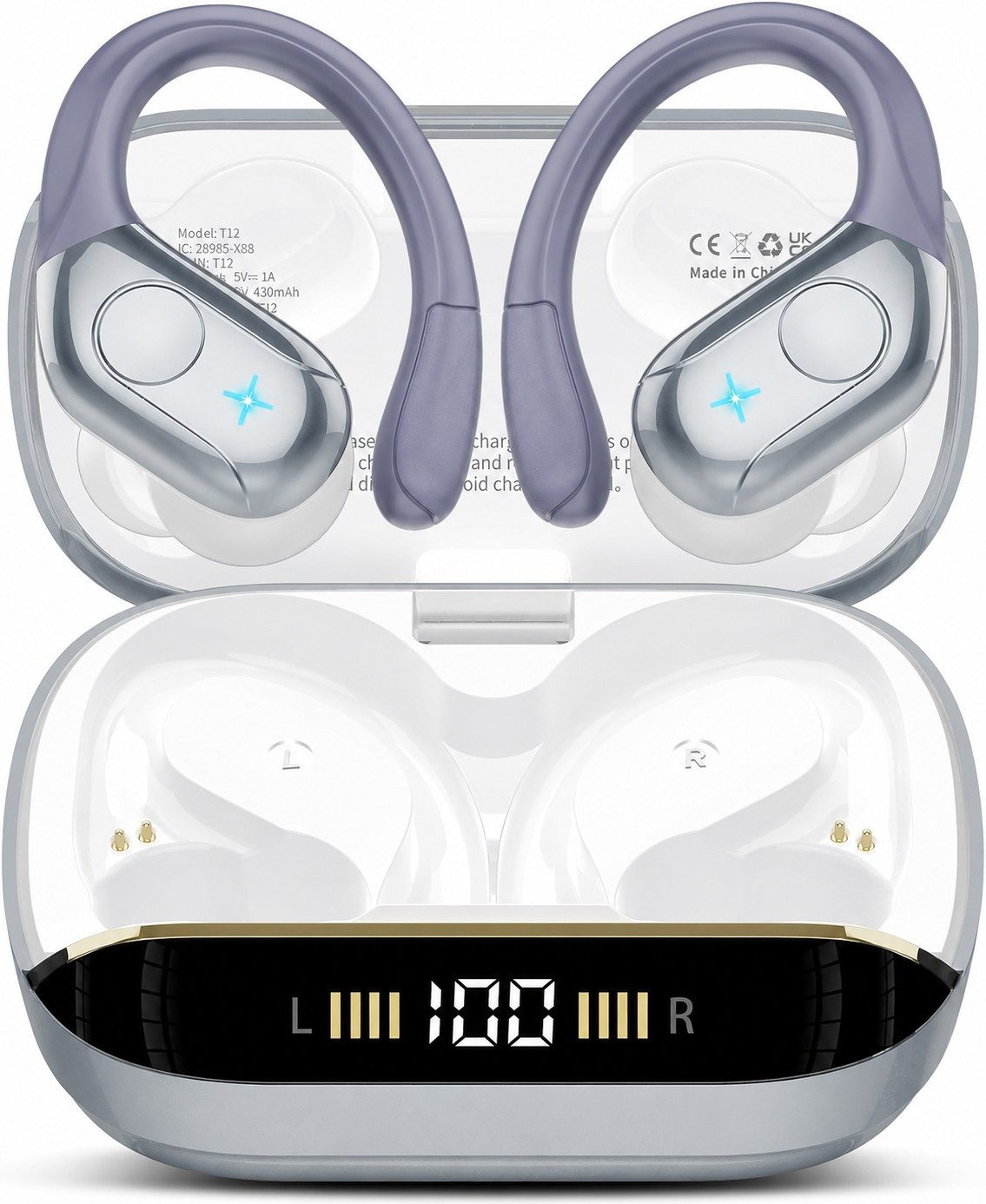 Futicare Bluetooth Kopfhörer Kabellos, Sportkopfhörer mit Ohrbügel, In-Ear-Kopfhörer (75 Std. Akku, Bluetooth 5.4, 14,2 mm HiFi Stereo, 4 Mikrofone ENC, IP7 für Sport & Laufen)