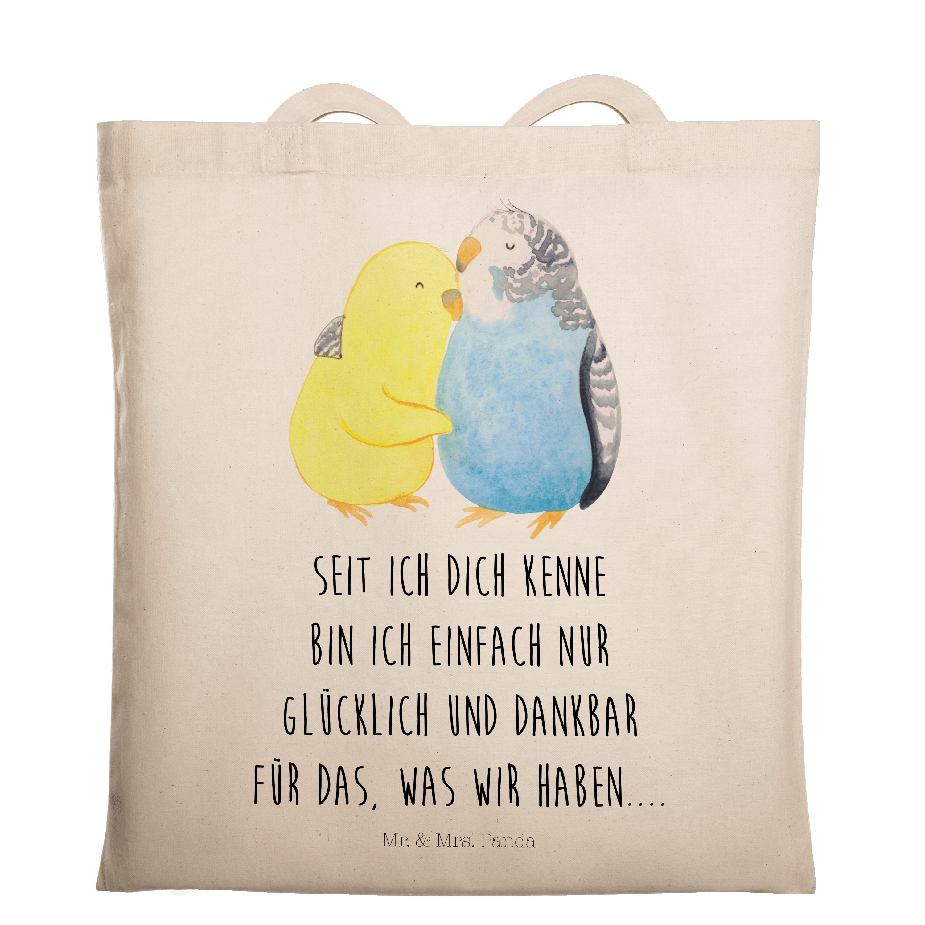 Mr. & Mrs. Panda Tragetasche Wellensittich Liebe - Transparent - Geschenk, Nähe, verknallt, Stoffb (1-tlg)