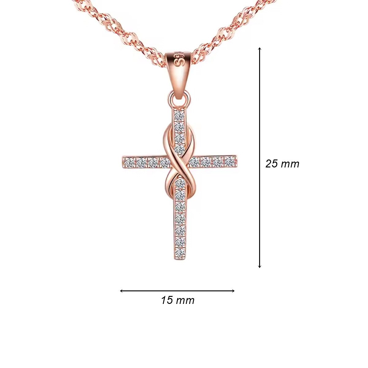 ELLAWIL Silberkette Farbe Roségold Halskette mit Kreuz Anhänger Rose Zirkon günstig online kaufen