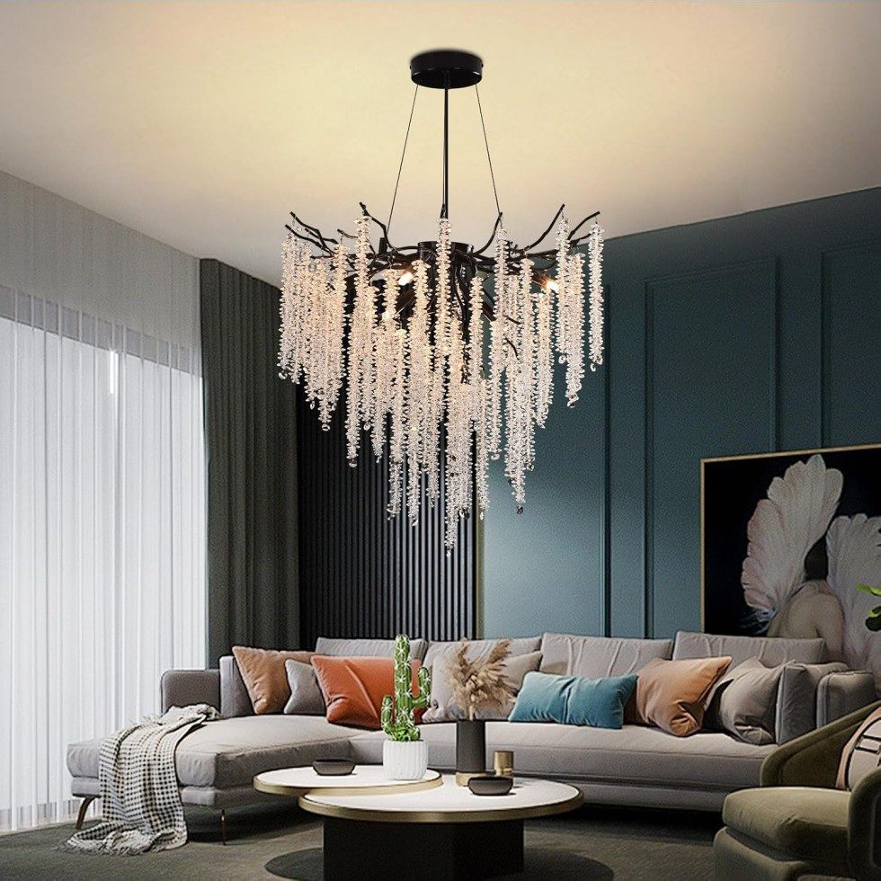 RRBEST Kronleuchter Modern Kronleuchter Kristall Leuchte, Luxus Kristall Pendelleuchte, Dimmbar Kristall Hängeleuchte, für Esszimmer, Wohnzimmer, Schlafzimmer