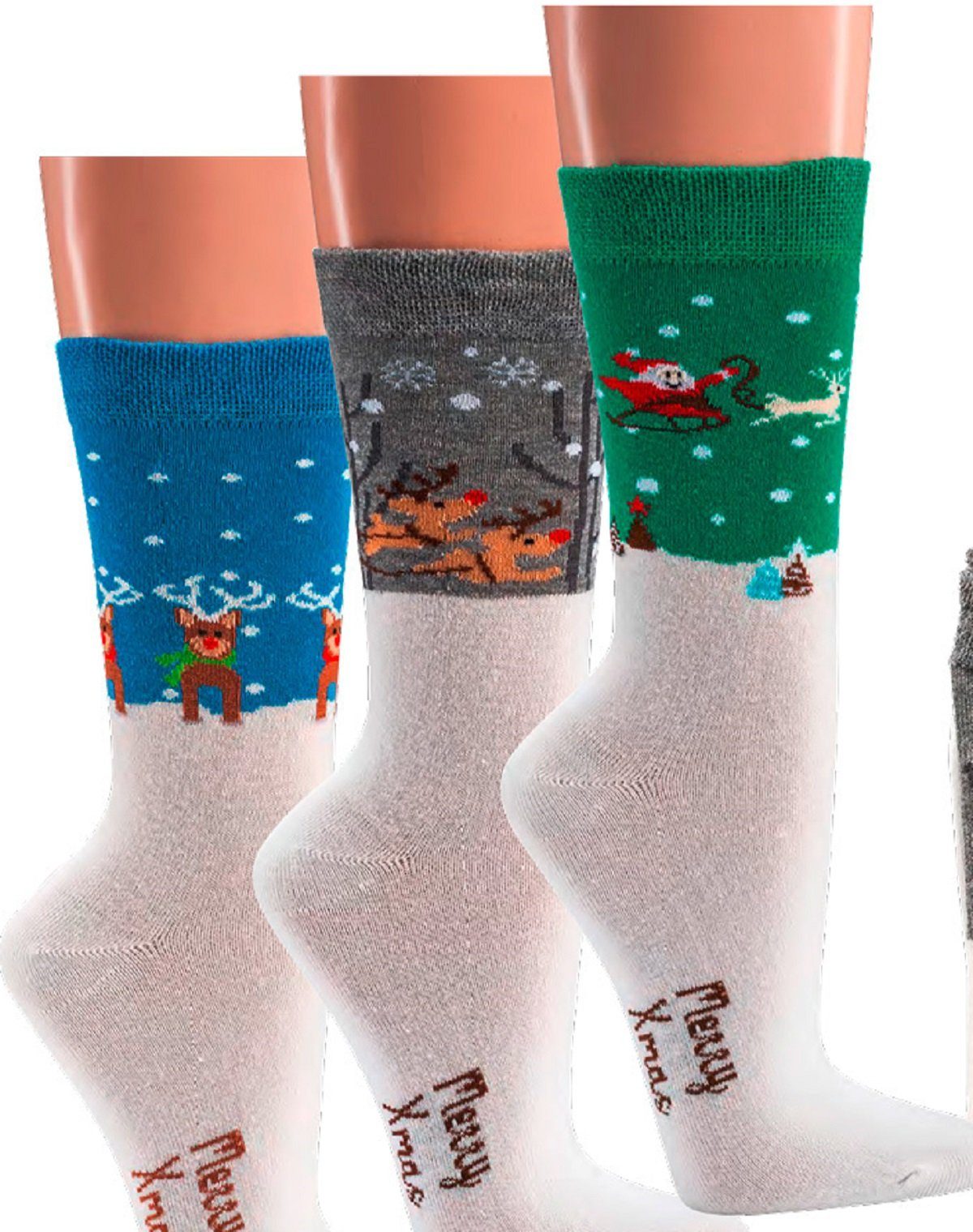 Socks 4 Fun Freizeitsocken Socks 4 Fun Weihnachtslandschaft 36-42 (1 Stück, 1-Paar, 1 Stück) grün