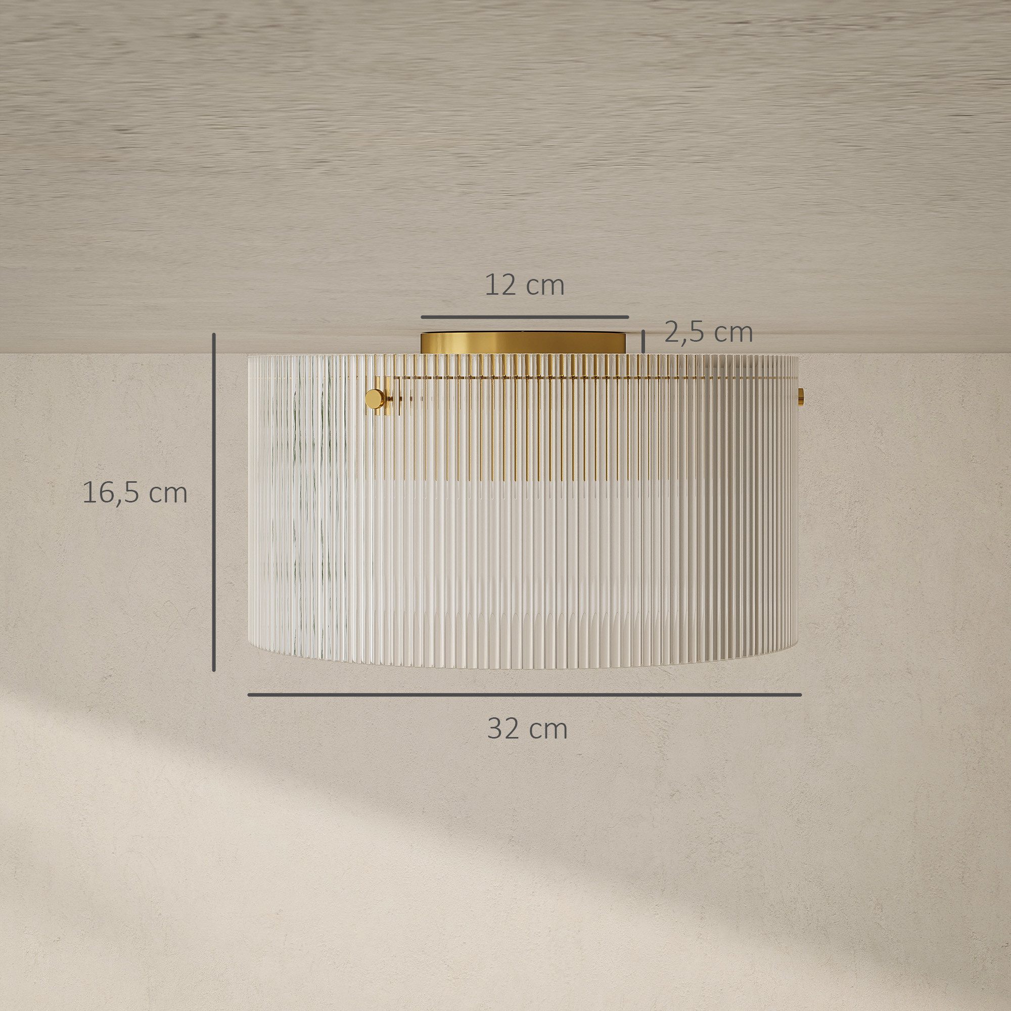 HOMCOM Deckenleuchte Deckenleuchte mit E27 Fassung, Ohne Leuchtmittel, für Schlafzimmer Wohnzimmer Ø32 x 16,5 cm, exkl.Glühbirne Transparent