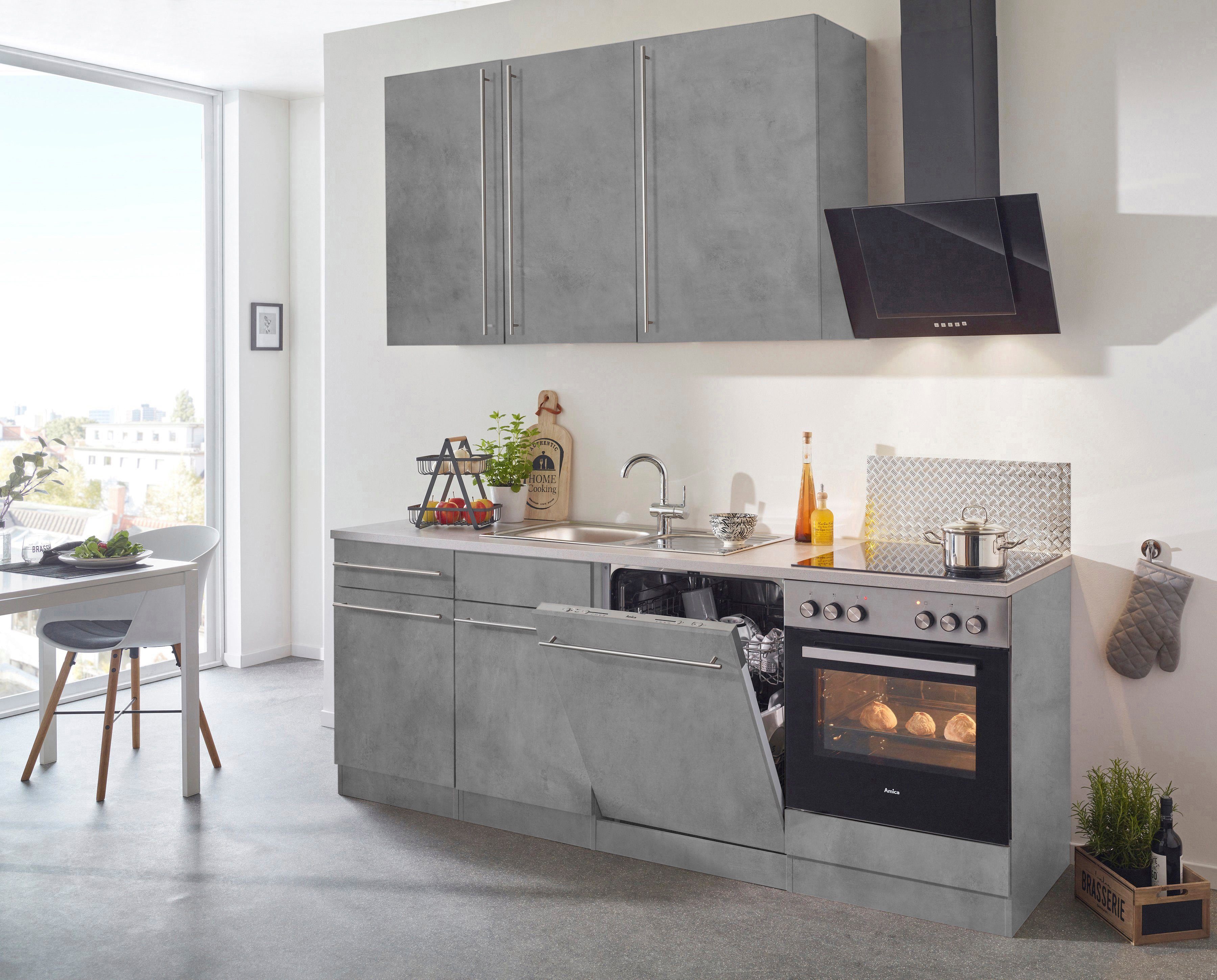 wiho mit | Küchenzeile Betonfarben cm betonfarben Chicago, E-Geräten, Küchen Breite 220