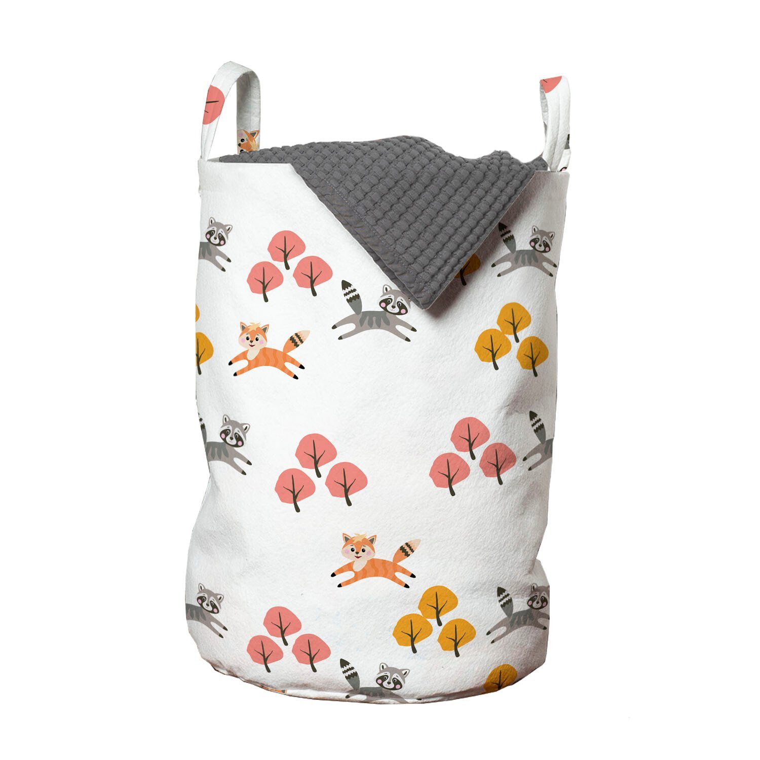 Abakuhaus Wäschesäckchen Wäschekorb mit Griffen Kordelzugverschluss für Waschsalons, Tier Kleine Waschbären und Füchse