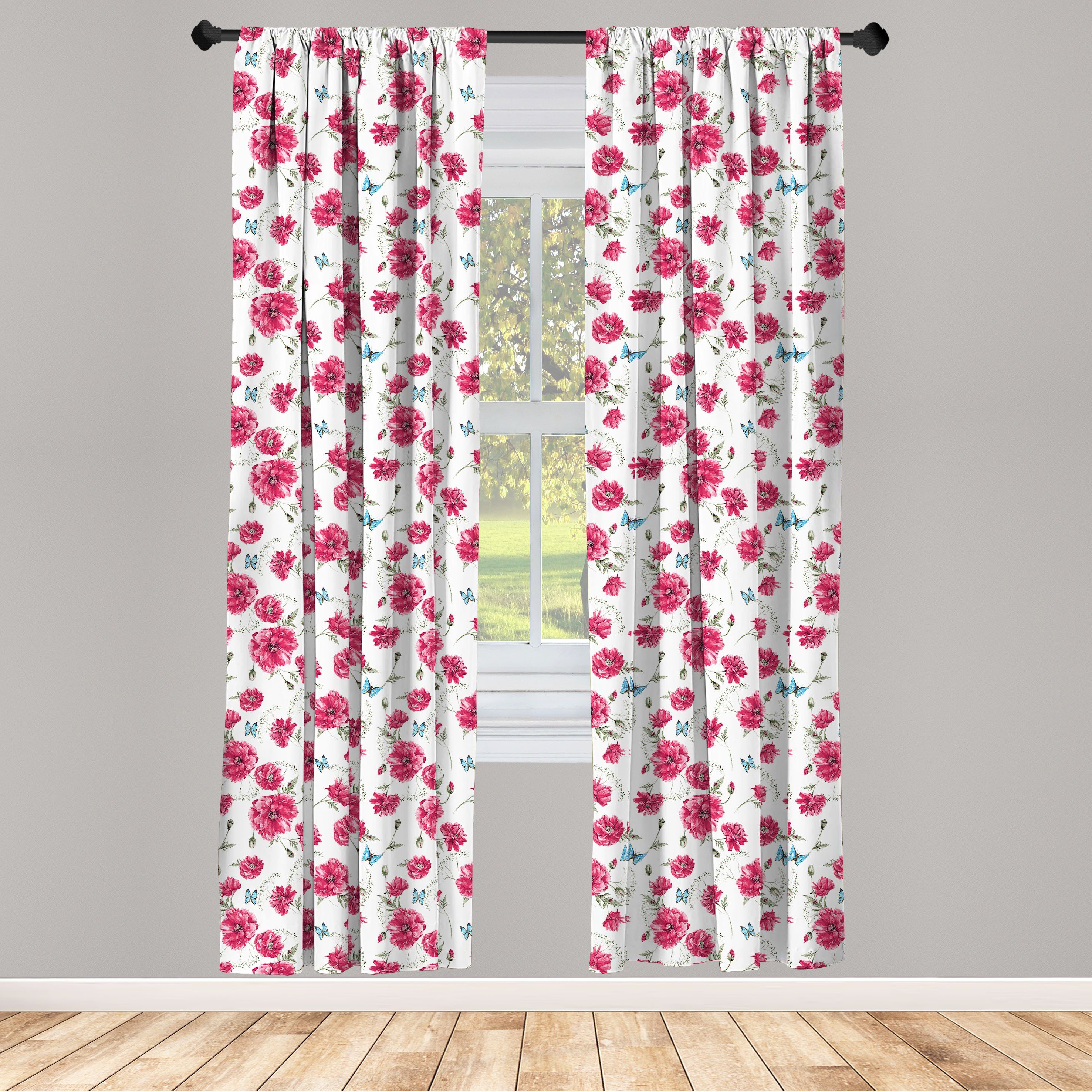 Gardine Vorhang für Wohnzimmer Schlafzimmer Dekor, Abakuhaus, Microfaser, Schmetterling Poppy Flora Blüten