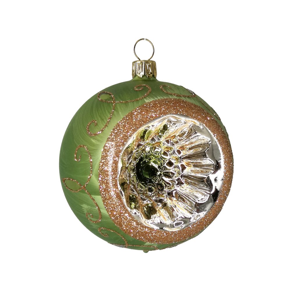 St), Spitzenbordüre Avocado Eis grün Reflexkugel (1 Weihnachtsbaumkugel Schatzhauser mundgeblasen, handbemalt