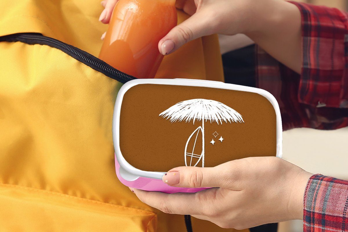 Sonnenschirm Brotbox Brotdose für Kunststoff Snackbox, Kinder, - rosa MuchoWow (2-tlg), - Mädchen, Erwachsene, Kunststoff, Sommer Lunchbox Braun,