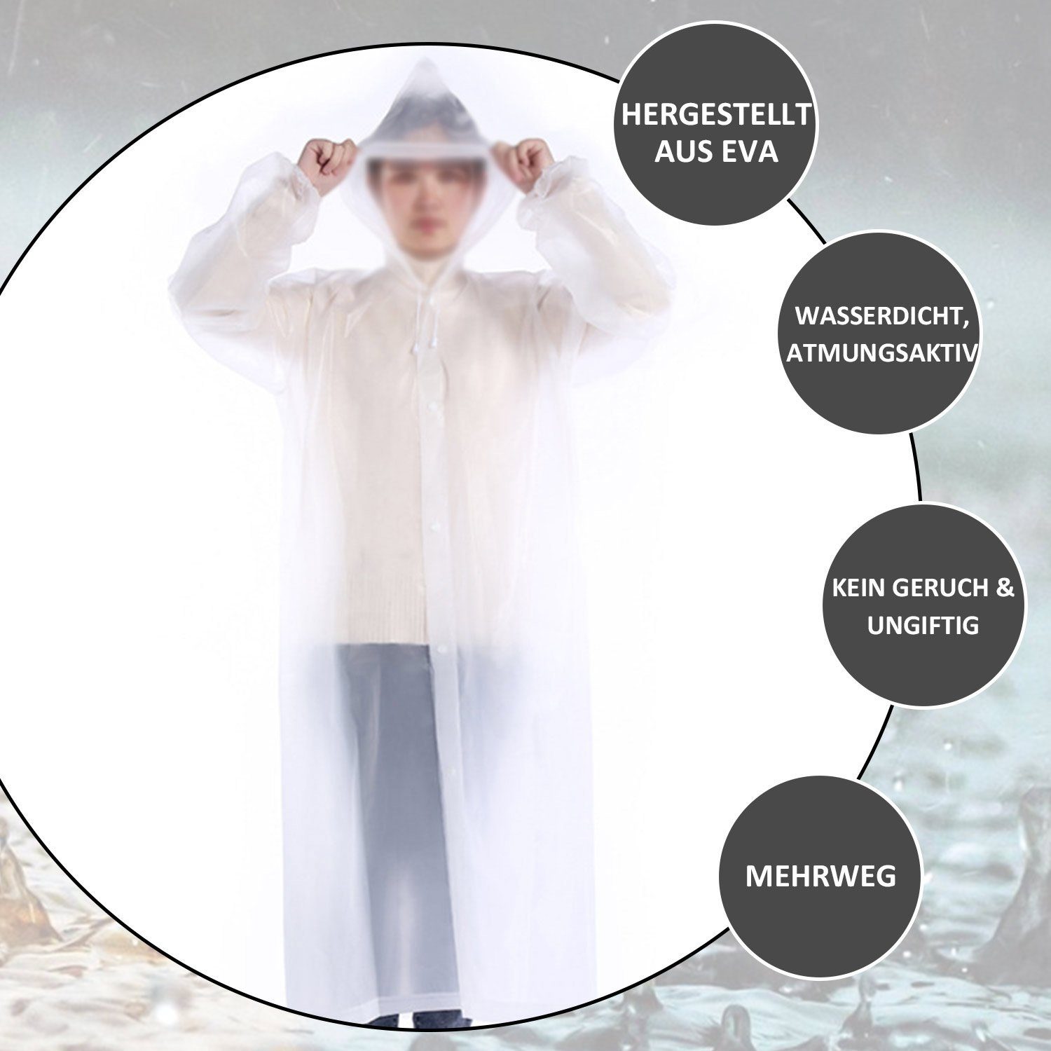 Kapuze Regenjacke Regenmantel MAGICSHE Transparent mit Weiß 2 Regenponcho Stück