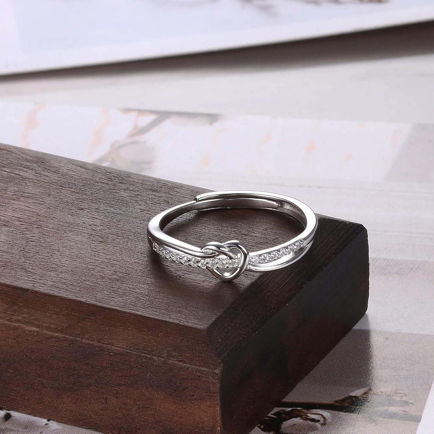 Adramata Verlobungsring 925 Sterling Silber Damenring mit Zirkonia, Einstellbarer Liebesknoten