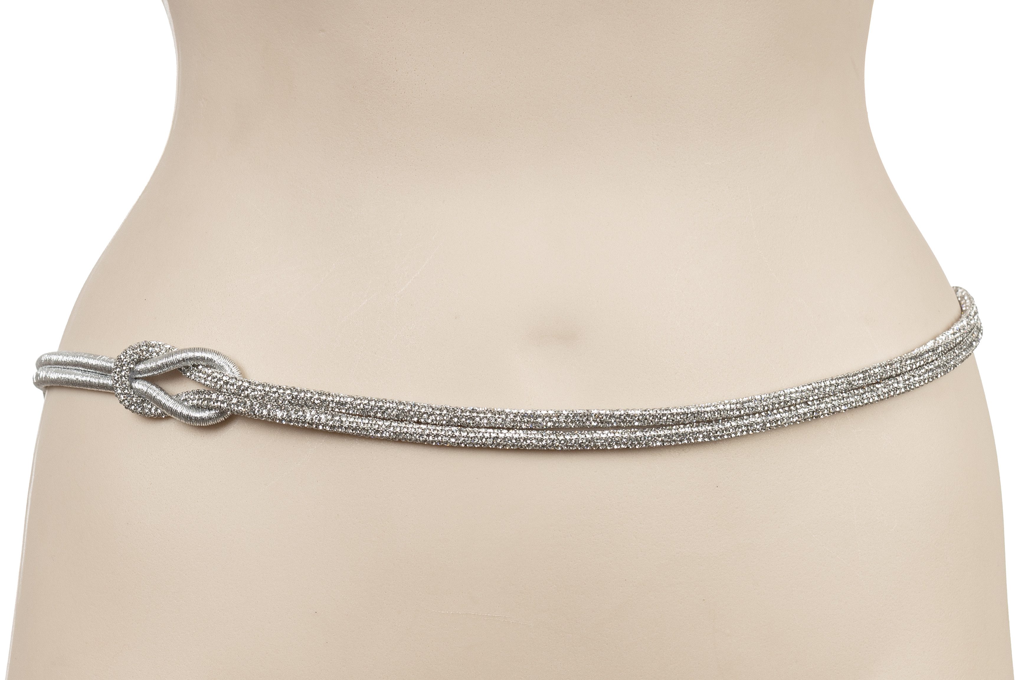 Cassandra Accessoires Kettengürtel Damen Taillenkette Hüftkette Silber - mit Knoten-Design und Strass