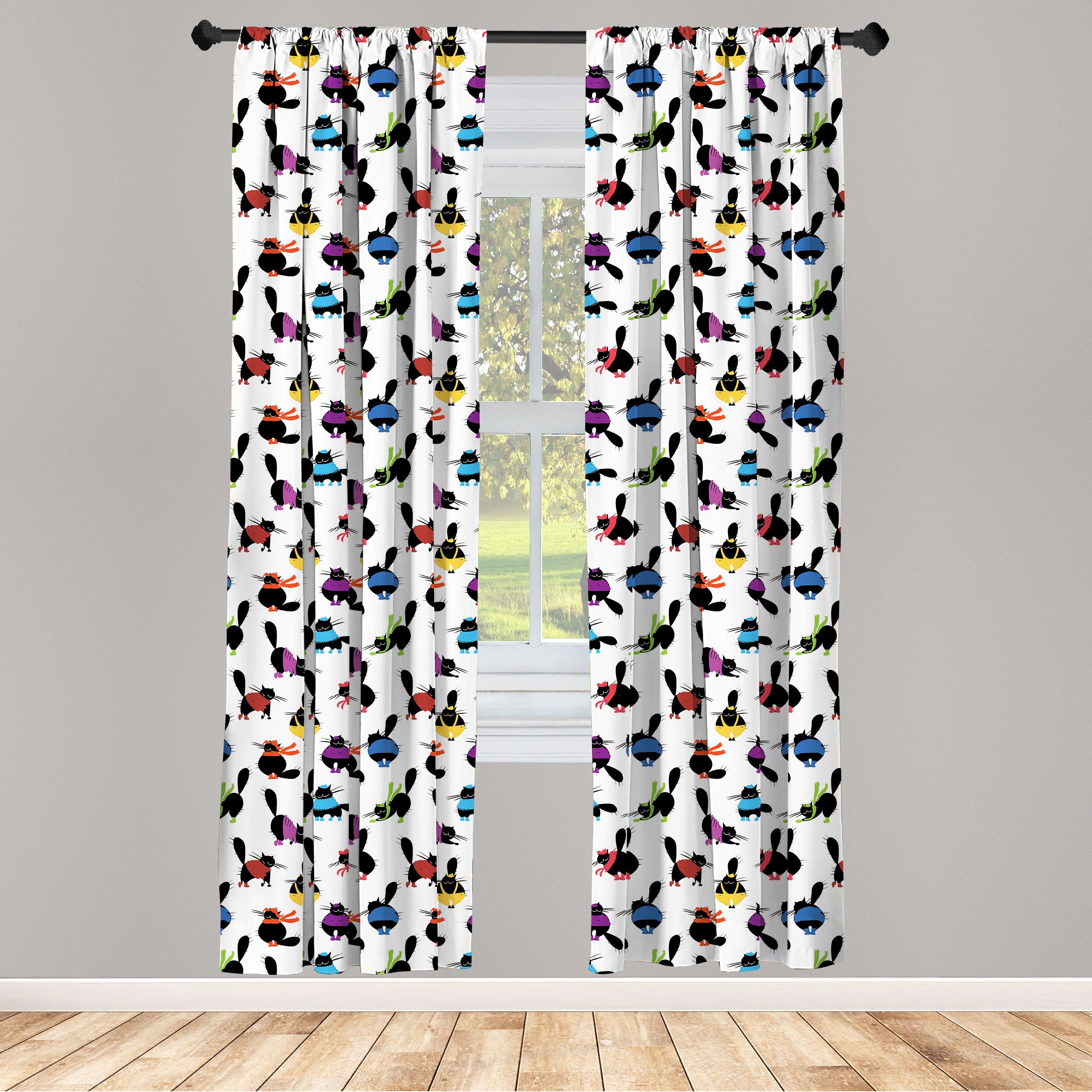 Gardine Vorhang für Wohnzimmer Schlafzimmer Dekor, Abakuhaus, Microfaser, Katzen Chunky Tier Meow