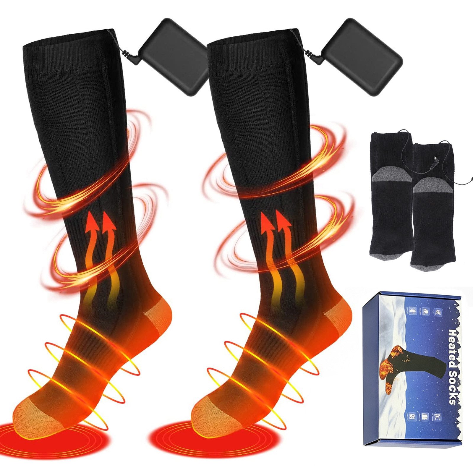 AKKEE Funktionssocken Beheizbare Socken Mit 3 Temperatureinstellungen Heizsocken Elektrisch Wiederaufladbare gezielte Fußsohlen-Wärme, …