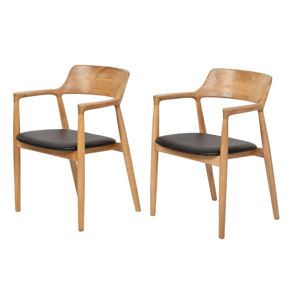 LebensWohnArt Stuhl 2tlg. Set Teak Design Armlehnstuhl KENNEDY Natural Polsterung