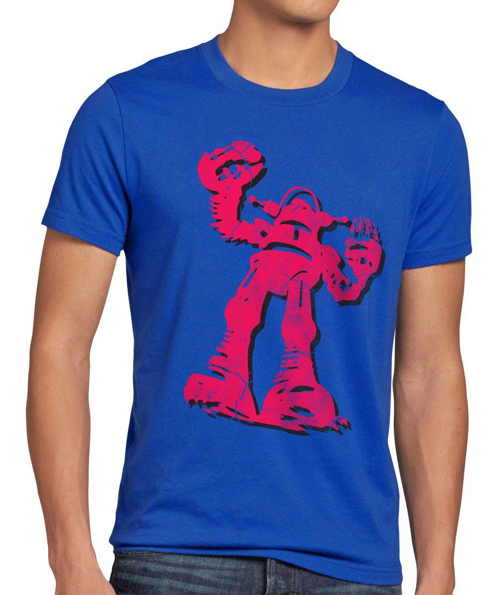 T-Shirt Print-Shirt Roboter style3 Theory blau Robot Herren Sheldon Comic TV Big Cooper Bang Serie Hero