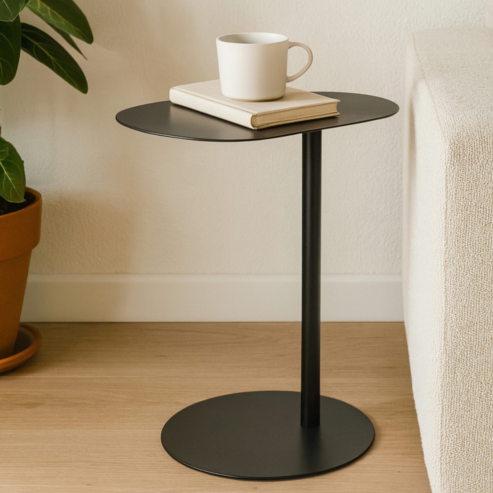 Koopman Beistelltisch Sofatisch Metalltisch Oval 53x35x25 cm Beige / Schwarz / Weiß (Einzelartikel, 1-St., 1 Tisch), Schwarz, Metall, Oval, stabiler Stand, Tisch