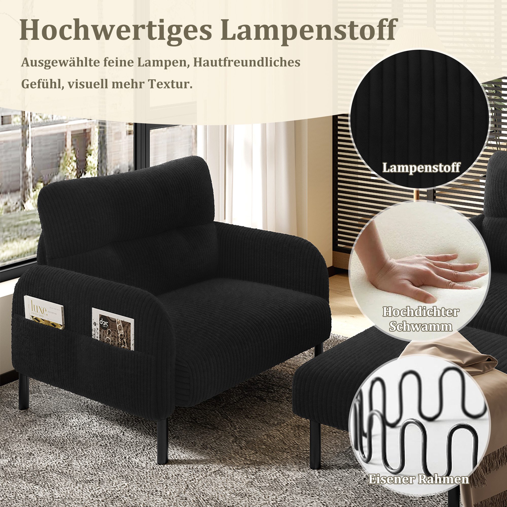 STILVORA Wohnzimmer-Set Cord 3er-Set Loungesofa Sitzgruppe,Hocker&2er-Sofa günstig online kaufen