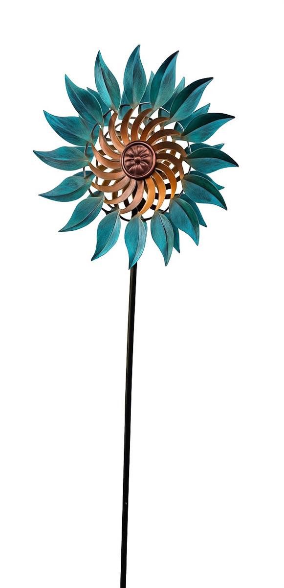 Geschenkestadl Deko-Windrad Windrad türkis-gold 122 cm Metall – elegantes Windspiel für Garten (Set, mehrteilig), Elegantes Windrad