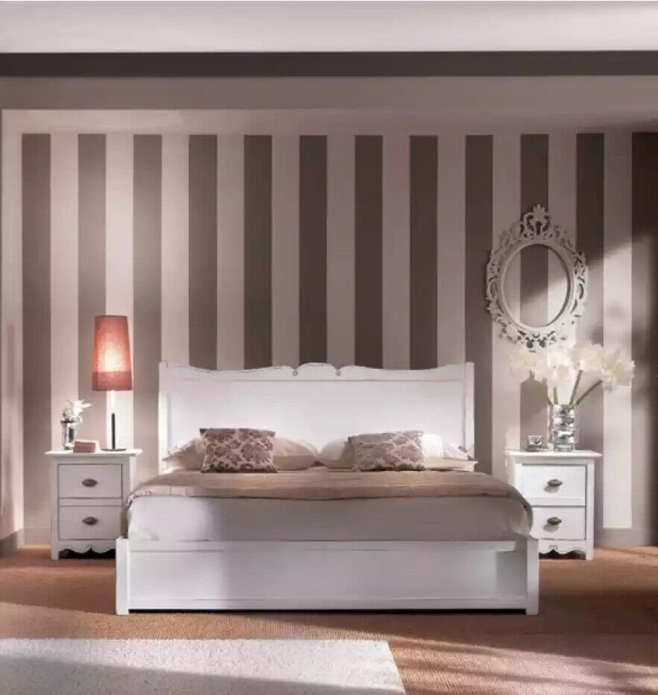 JVmoebel Schlafzimmer-Set Modern Schlafzimmer Design Bett 2x Nachttische Weiß, (3-St., Bett + 2x Nachttische), Made in Italy