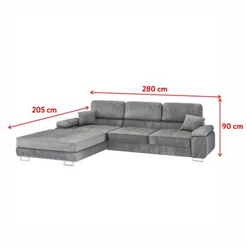 DB-Möbel Ecksofa Eckbettsofa "ANTAG" Sofa mit Samtbezug, wasserabweisend.