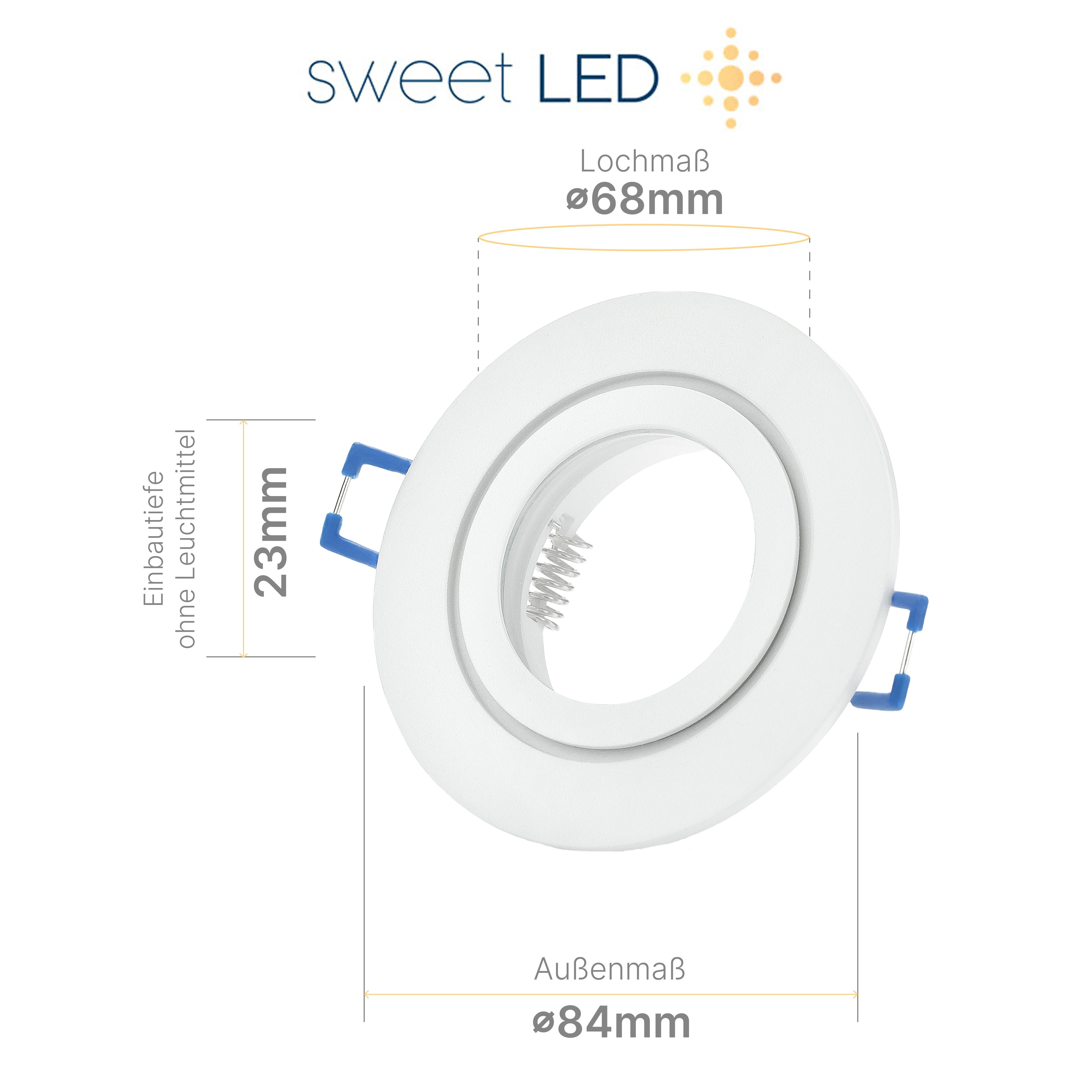 Sweet LED LED Einbaustrahler 12er SET GU10 5W 230V LED Einbauspots IP44 3000K Bad Weiß Warmweiß, 3000K, Warmweiß, Deckenspots, Ø 84 mm, Einbauleuchten