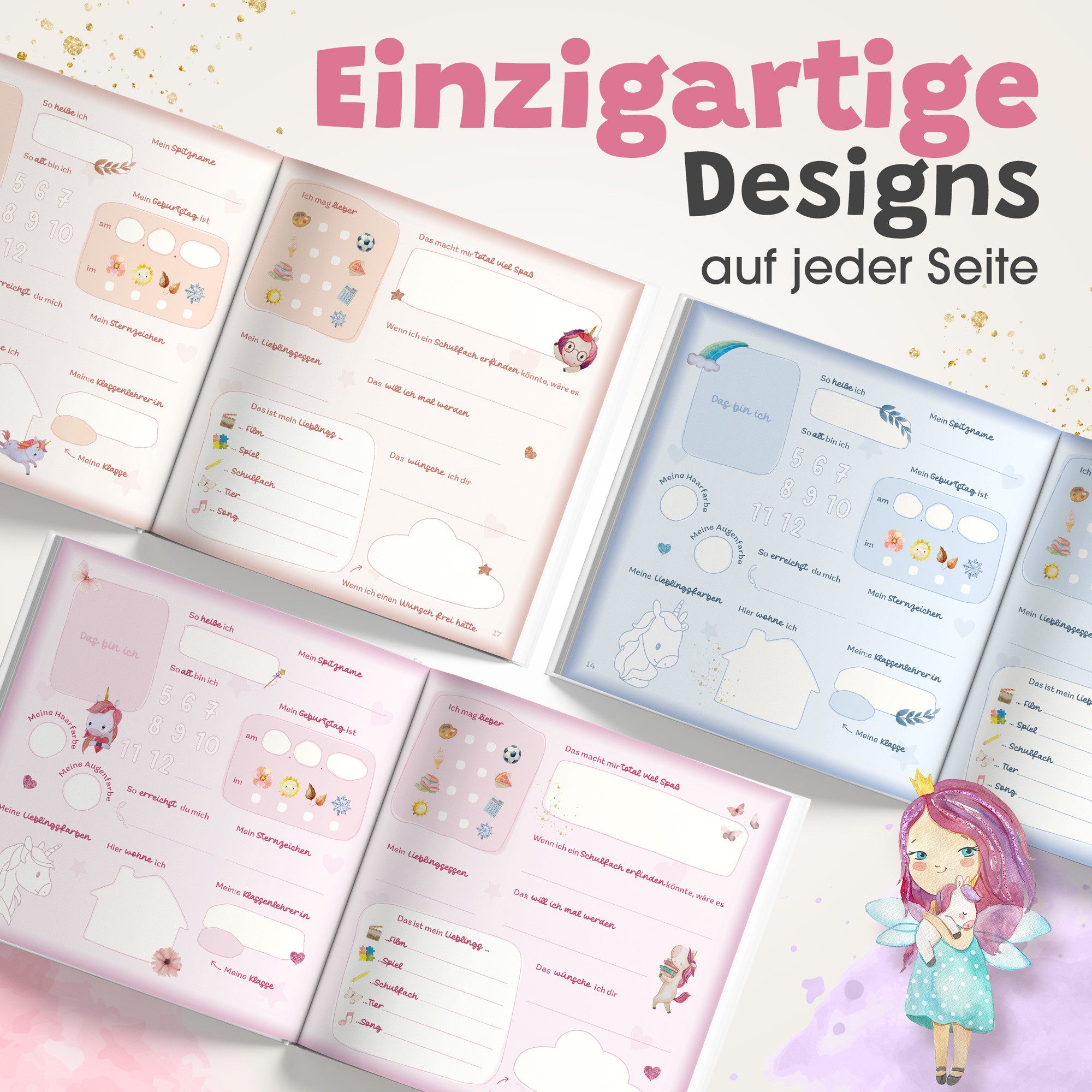 Eulentaler Freundebuch für Mädchen (Schule) I von Pädagogen gestaltet, Prinzessinen, Einhörner & Goldprägung, Geschenk für Schulkinder – Bild 5 von 5