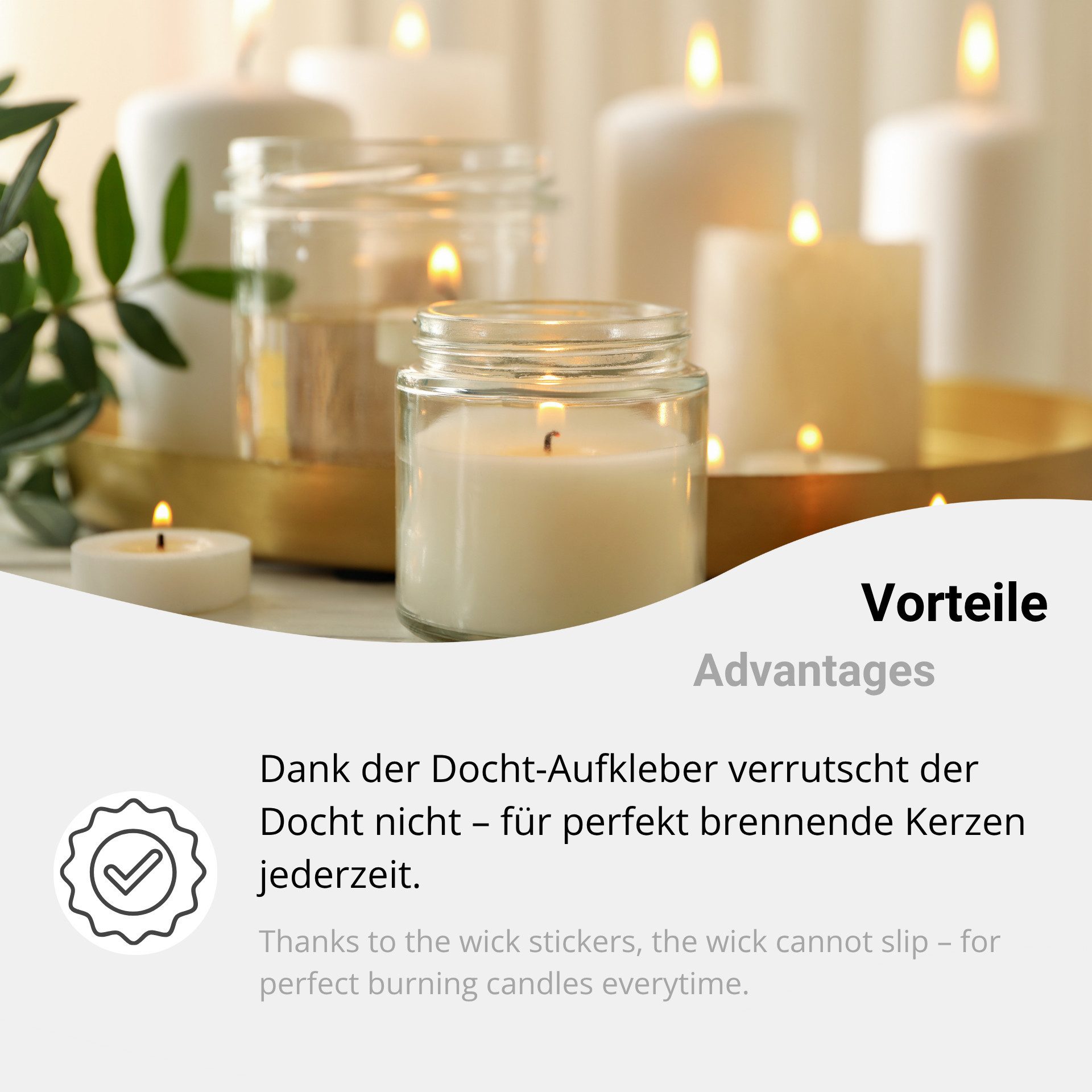 DistrEbution Spitzkerze 20 Klebepunkte für Kerzendochte – Doppelseitige Dochtaufkleber 12 mm, Universell einsetzbar – Bild 5 von 5
