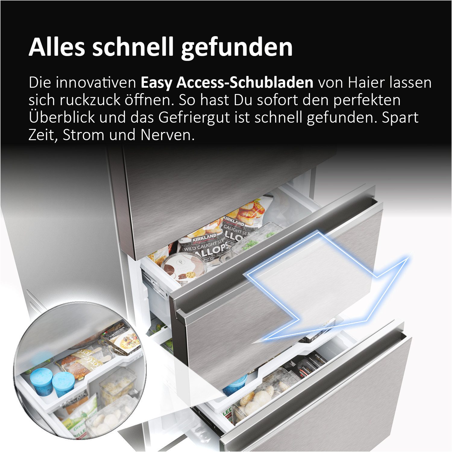 Haier Kühl-/Gefrierkombination Combi 3D 55 HTR3518ENMX, 185 cm hoch, 54,5 cm breit, Easy Access-Gefrierschubladen: Alles schnell gefunden – Bild 4 von 5