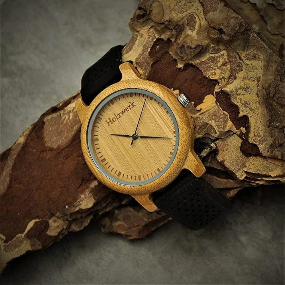 Holzwerk Quarzuhr Holz & Silikon Armband Uhr, Holz Unikate, ideal als Geschenk geeignet, inkl. Uhrenbox