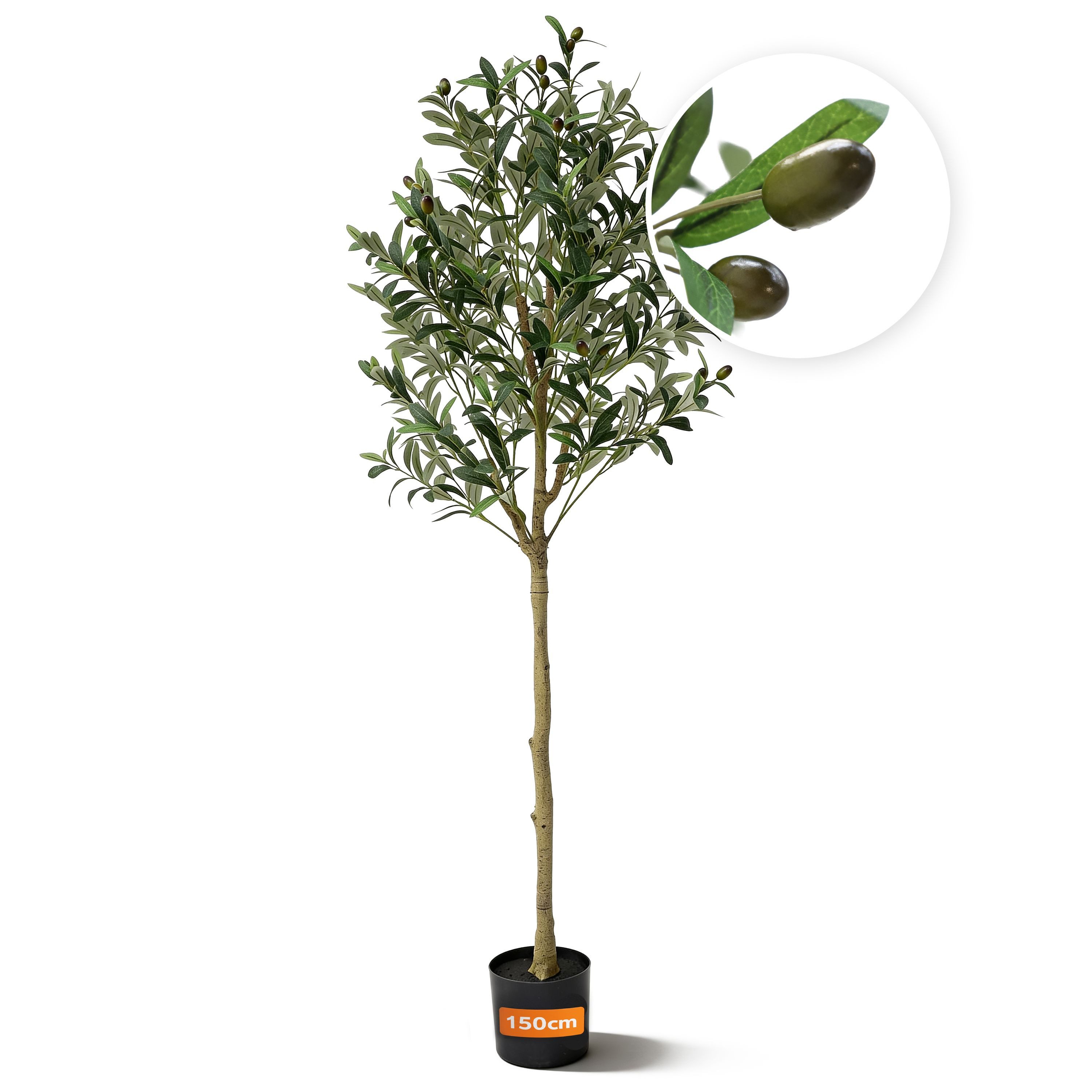 Kunstbaum KAIVIO Künstlicher Olivenbaum 150 cm Classic, Kaivio, Höhe 150 cm, Naturgetreue Optik mit 720 Blättern und 40 Oliven