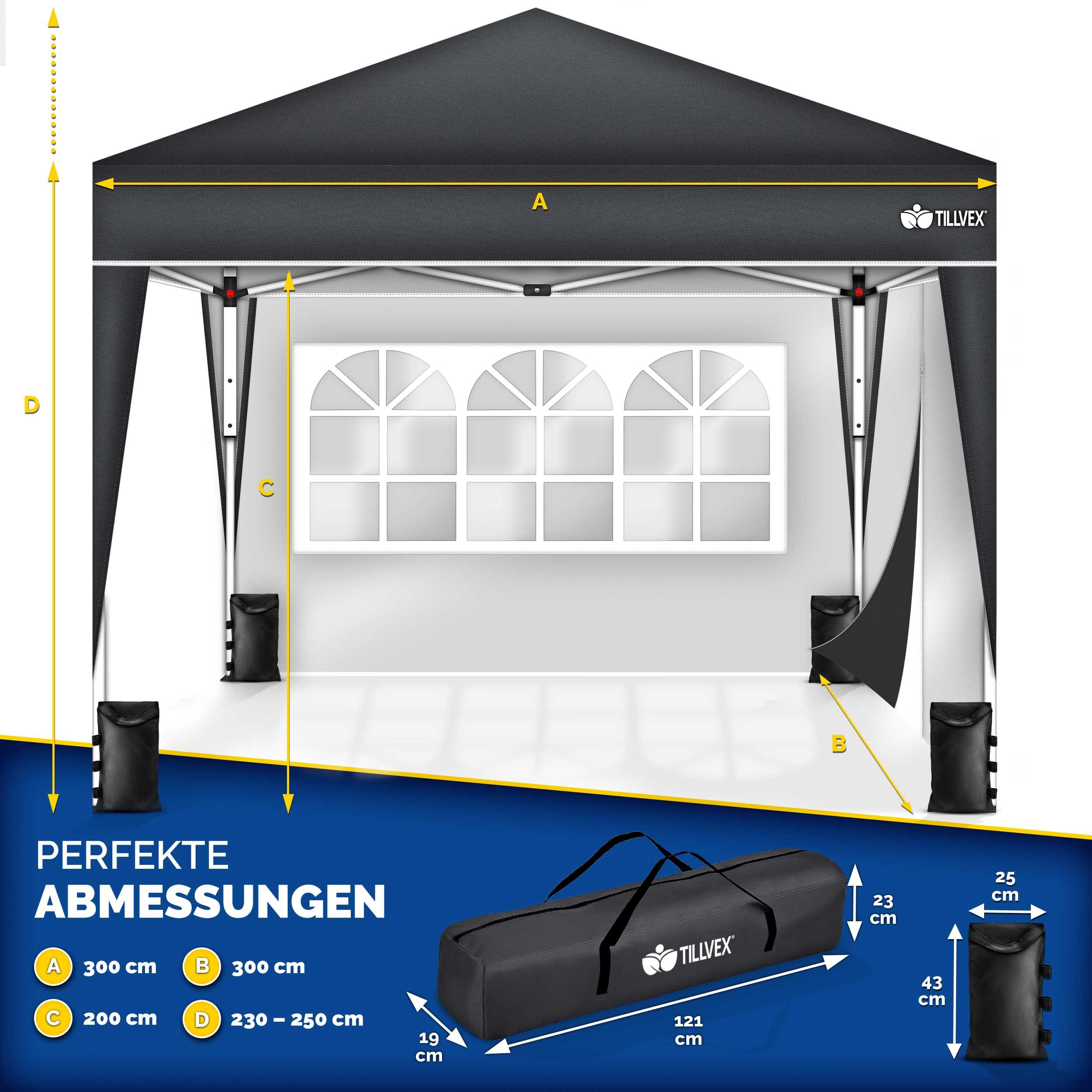 Thumbnail - tillvex Partyzelt tillvex® Pavillon 3x3m Wasserdicht Gartenzelt Faltpavillon Partyzelt, (3x3m wasserdicht, Pop-Up Faltpa...