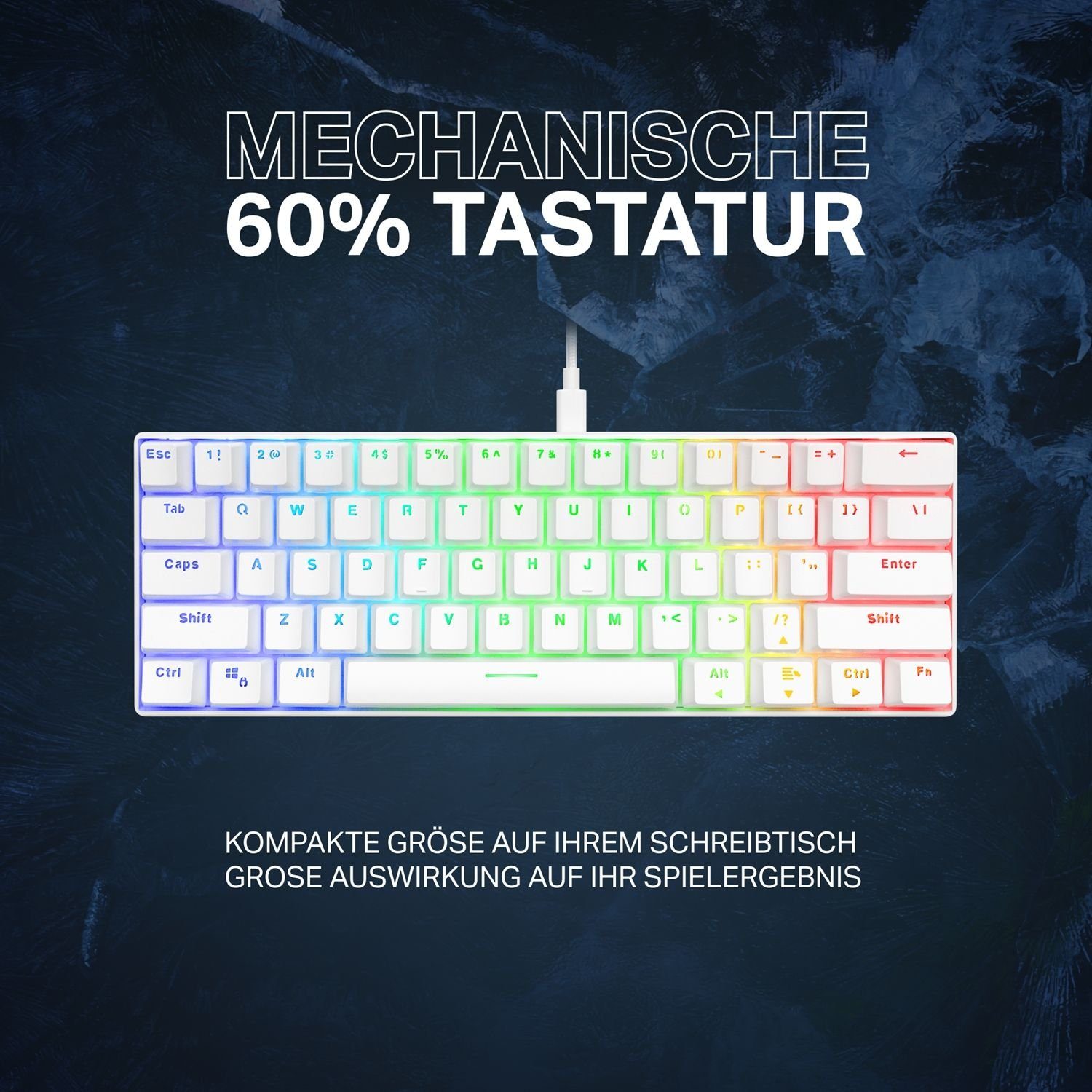 DELTACO Mechanische Mini Gaming Tastatur (RGB-LED-Beleuchtung, 62 Beleuchtung Gaming-Tastatur Farbe N-Key-Rollover, 100% weiß) Anti-Ghosting RGB LED Tasten