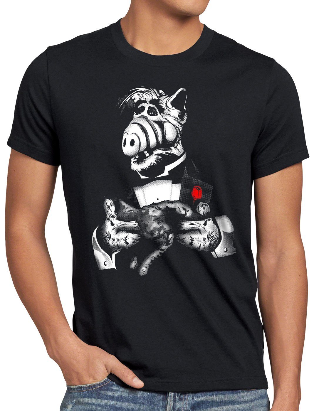 style3 Print-Shirt Herren T-Shirt Katzenliebhaber alf melmac sitcom