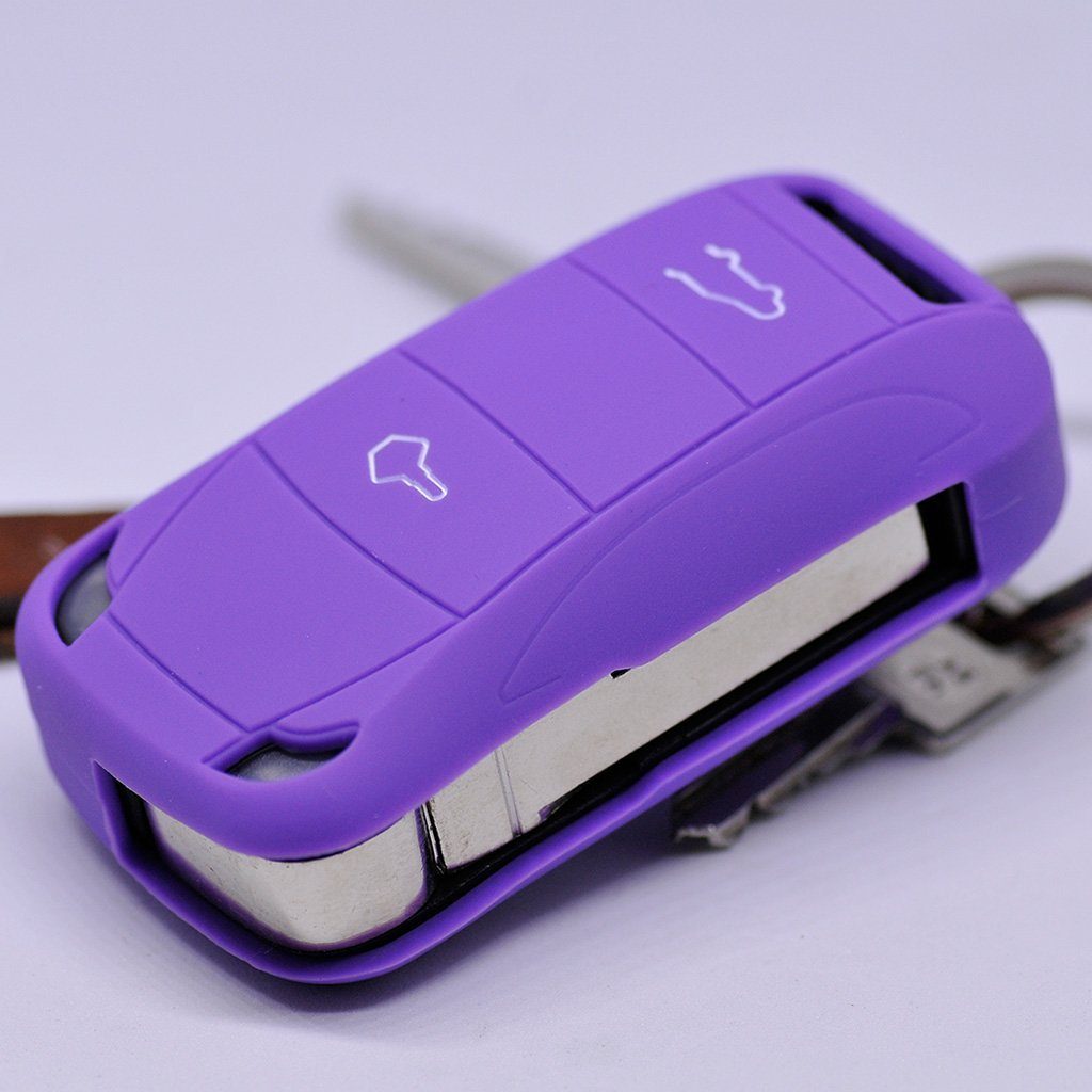 mt-key Schlüsseltasche Autoschlüssel Softcase Silikon Schutzhülle Lila, für Porsche Cayenne 955 9PA 2002-2012 2 Tasten Klappschlüssel