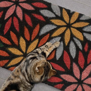 Fußmatte Kokos Fußmatte mit Blumenmotiv, relaxdays, Höhe: 15 mm
