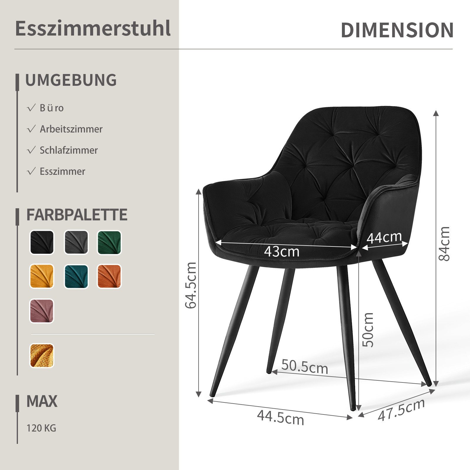 JYMTOM Esszimmerstuhl mit dickem Samtstoff gepolsterter Sitz, Armlehnen und günstig online kaufen