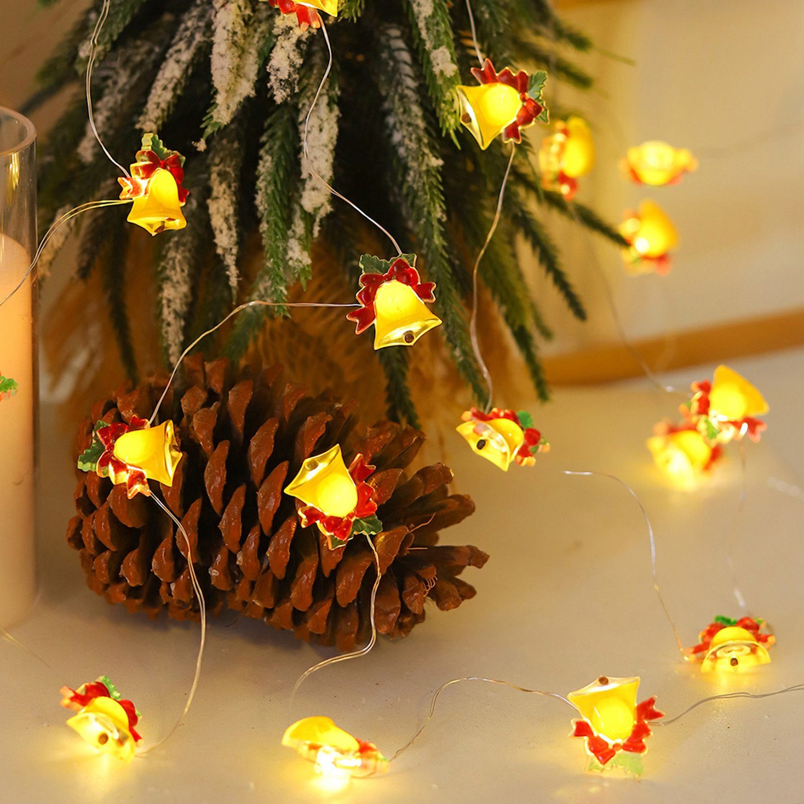 Rosnek LED-Lichterkette 1/2M, Weihnachtsmotiv, Kupferdraht, batterie, für Schlafzimmer Party, Restaurant Deko Weihnachtsglocke