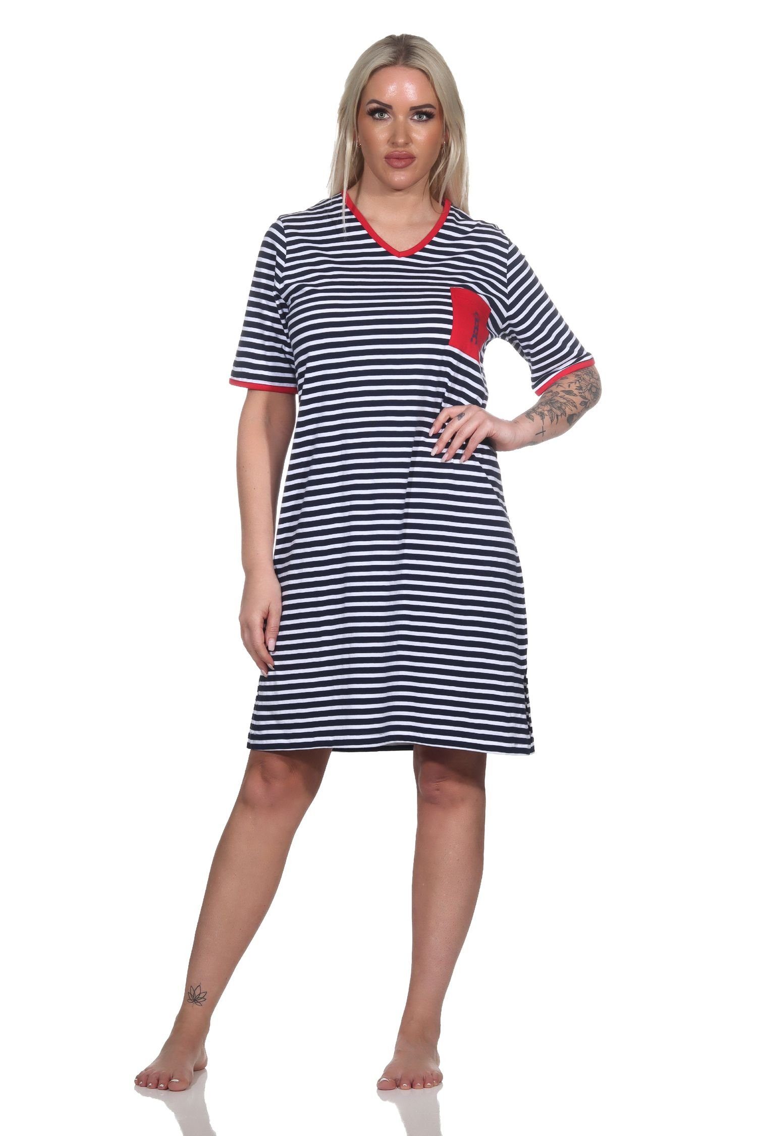 Normann Nachthemd Damen Kurzarm Motiv Nachthemd mit marine in Leuchtturm Optik maritimer und