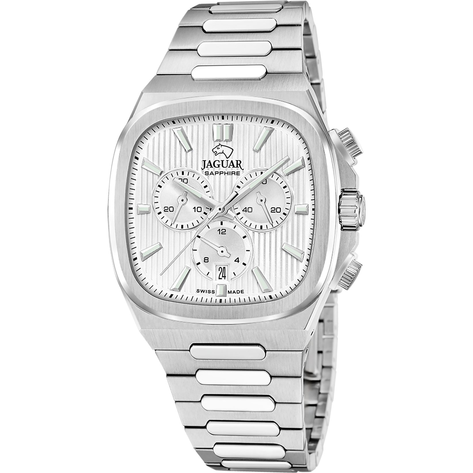 Jaguar Chronograph Rondcarre J1048/1, Quarzuhr, Armbanduhr, Herrenuhr, Swiss Made, Edelstahlarmband, analog