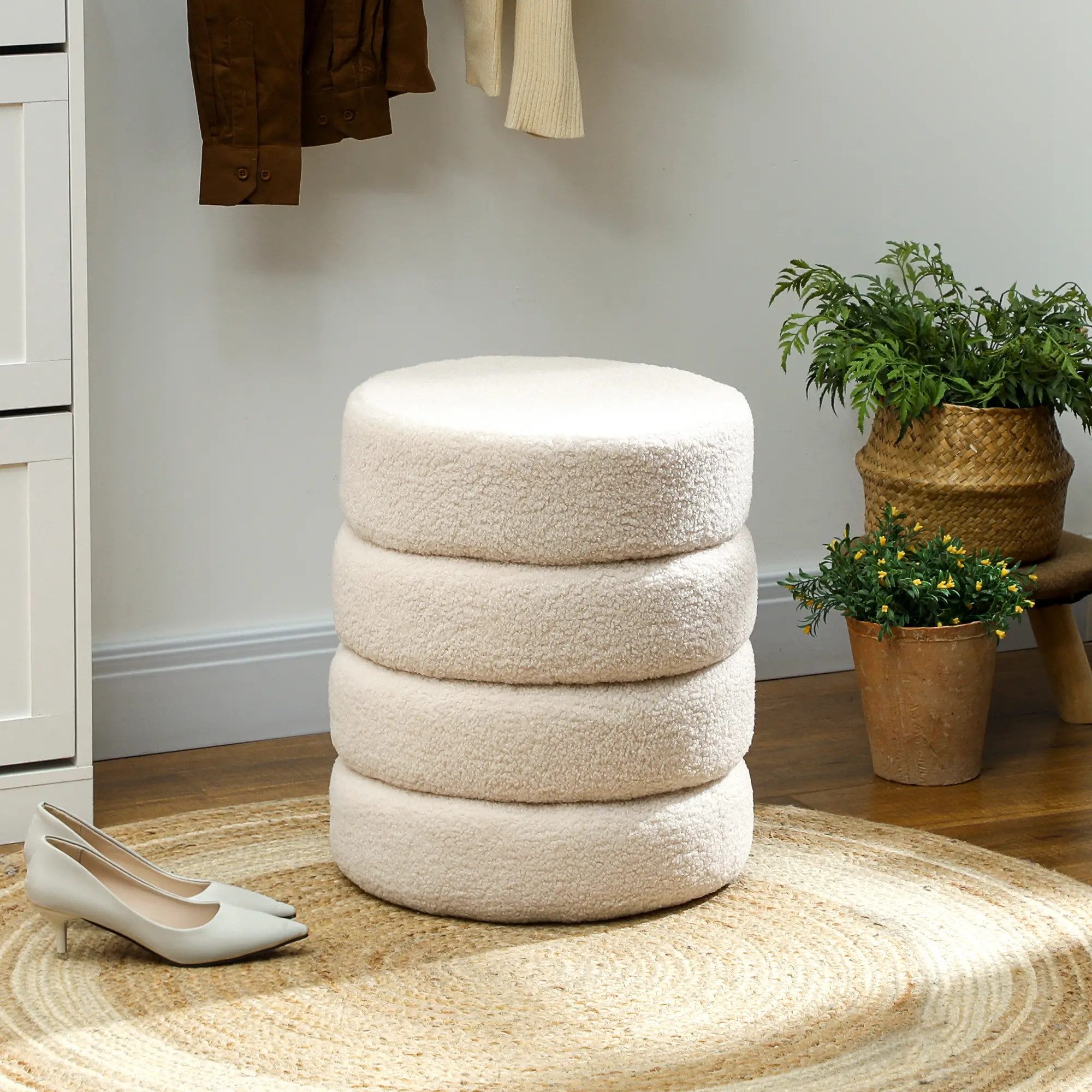 BlingBin Fußhocker Sitzhocker, Runder Polsterhocker, Teddy-Fleece-Bezug günstig online kaufen