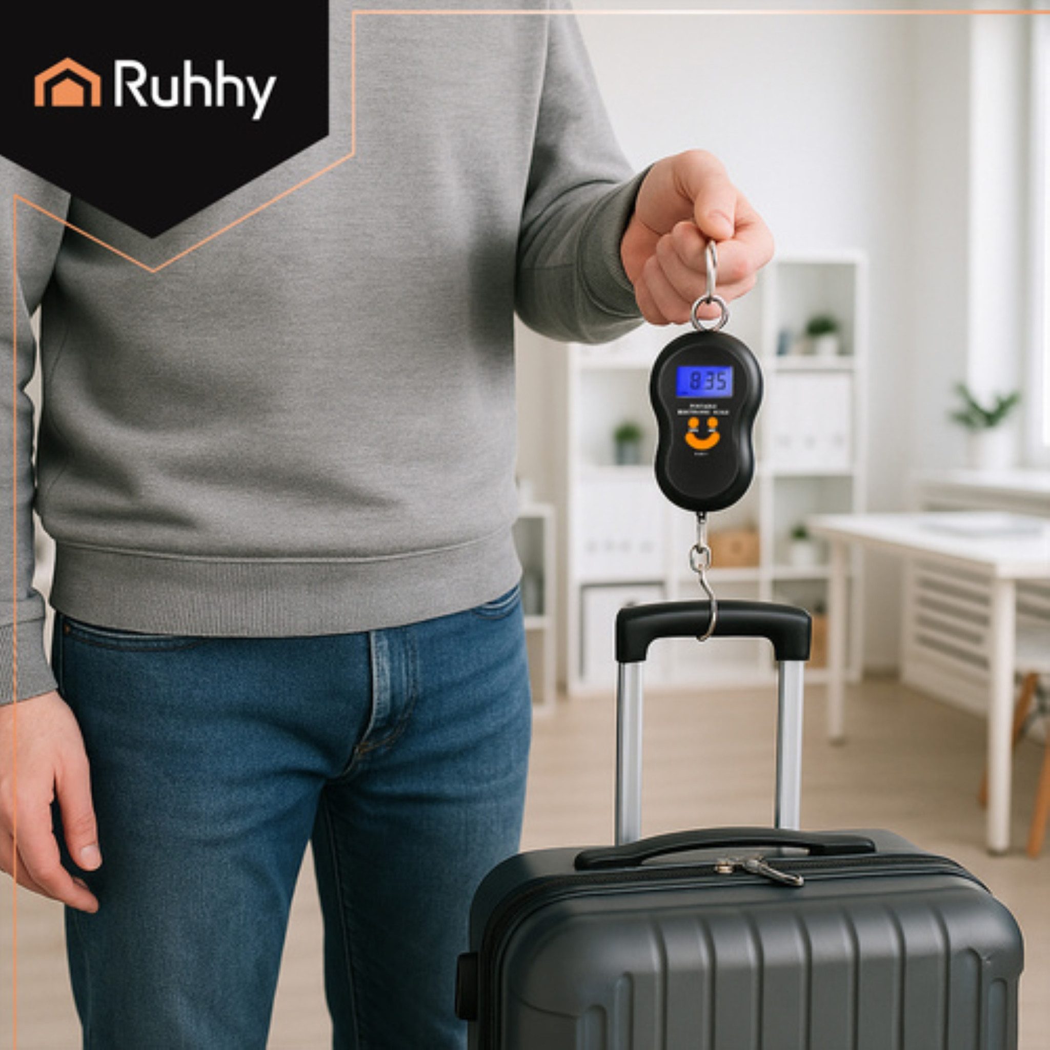 Ruhhy Kofferwaage Digitale Hakenwaage bis 50 kg mit LCD-Display, Tara & Hold-Funktion, Tragkraft 50 kg, (Einzelgerät digitale Hakenwaage mit Einheitenwechsel und HOLD-Funktion), Hakenwaage mit LCD-Display, Tara, HOLD-Funktion, 50 kg Tragkraft