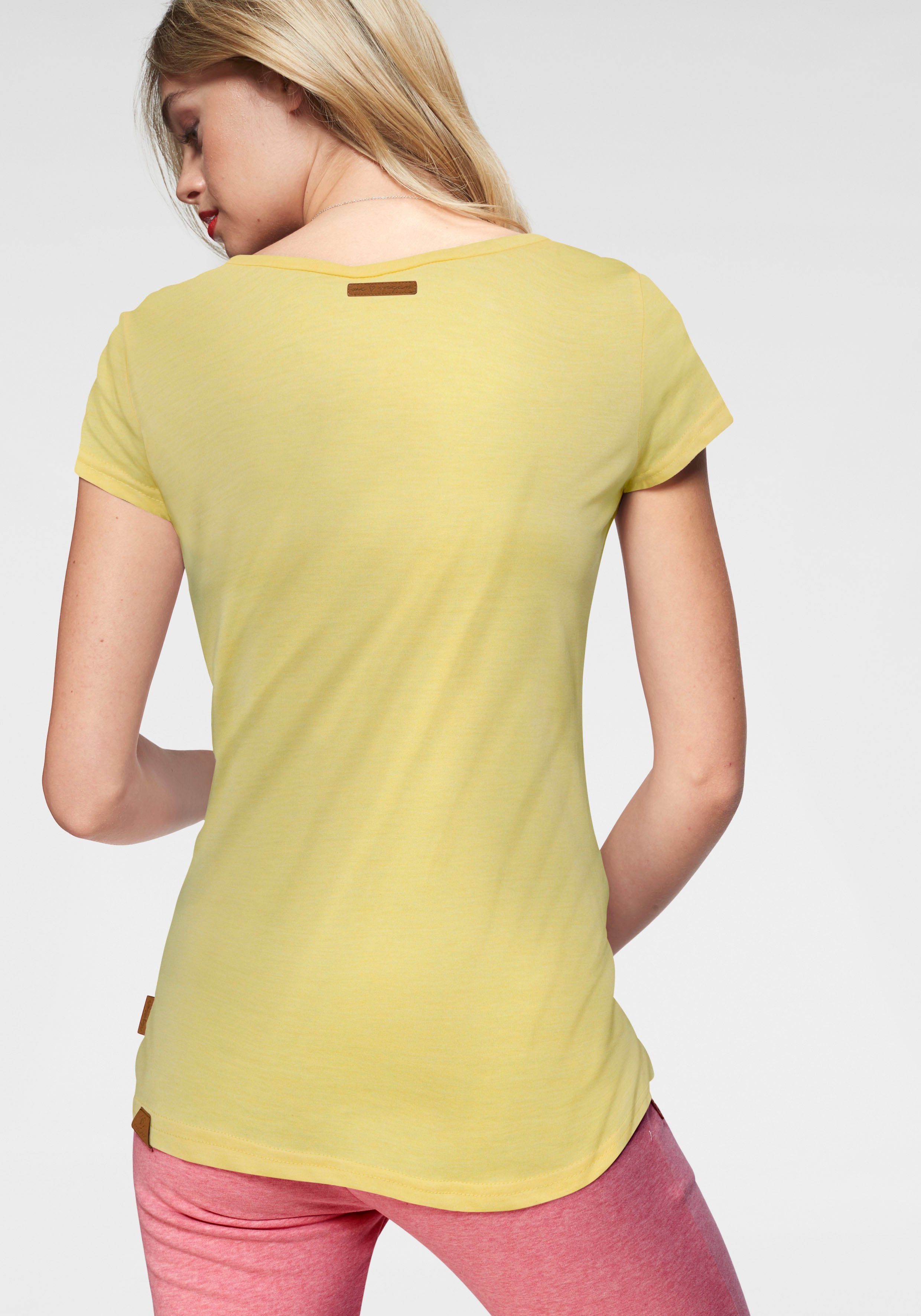 in mit O MINT yellow Zierknopf-Applikation natürlicher T-Shirt Ragwear und Holzoptik 6028 Logoschriftzug