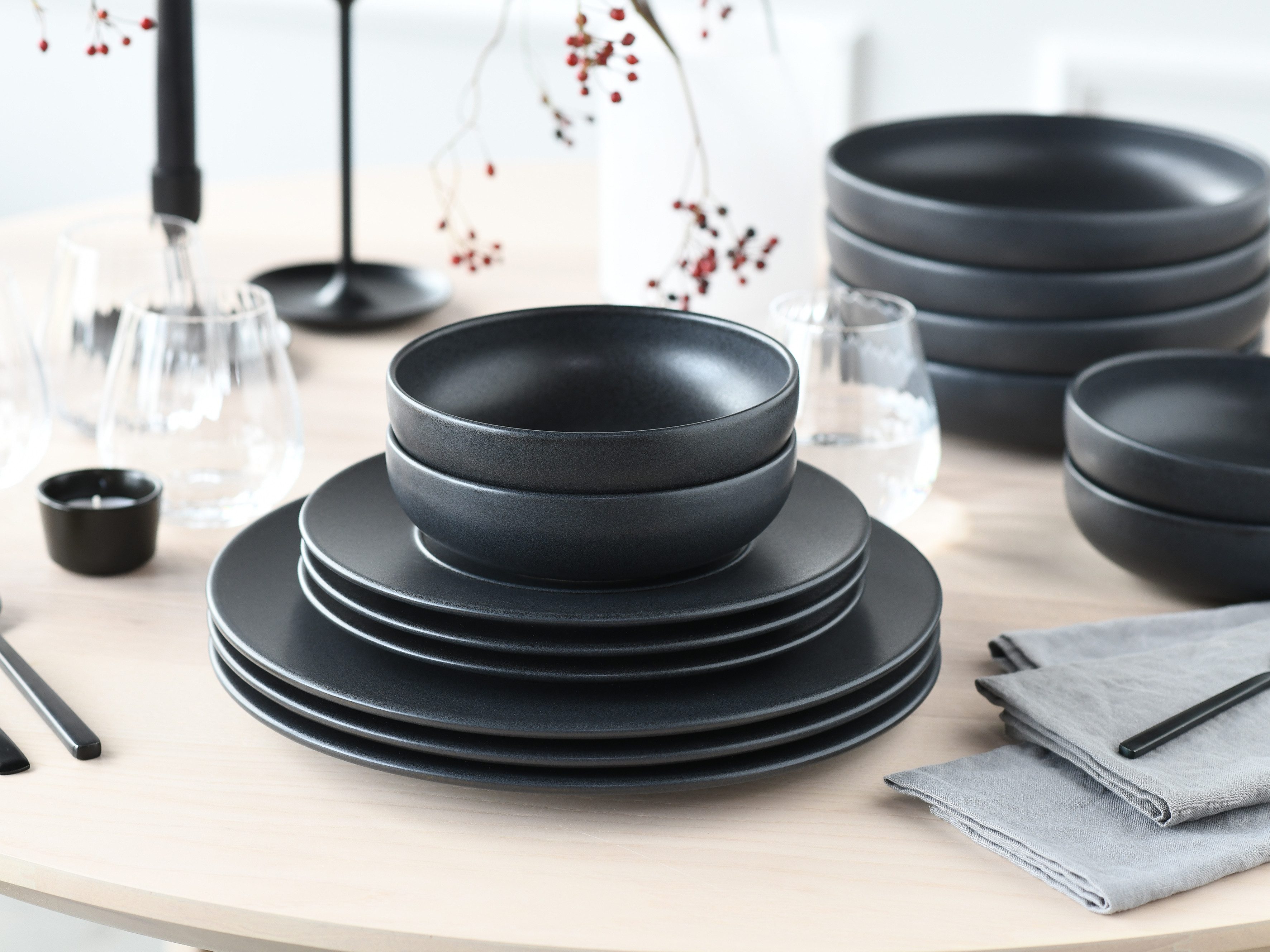 CreaTable Teller-Set Unico, Teller Set 16-tlg. (16-tlg), 4 Personen, Steinzeug, Eleganter Flair, Breite Fahne, Edel