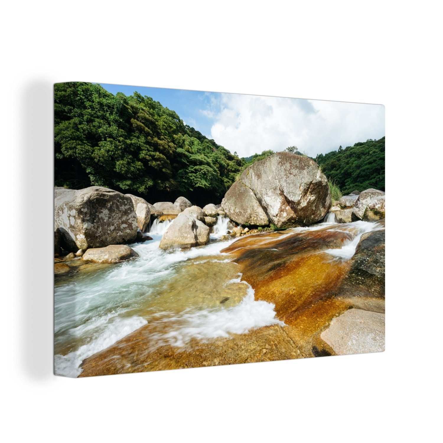 OneMillionCanvasses® Leinwandbild Wasser zwischen den Felsen von Yakushima in Japan, (1 St), Wandbild Leinwandbilder, Aufhängefertig, Wanddeko, 30x20 cm